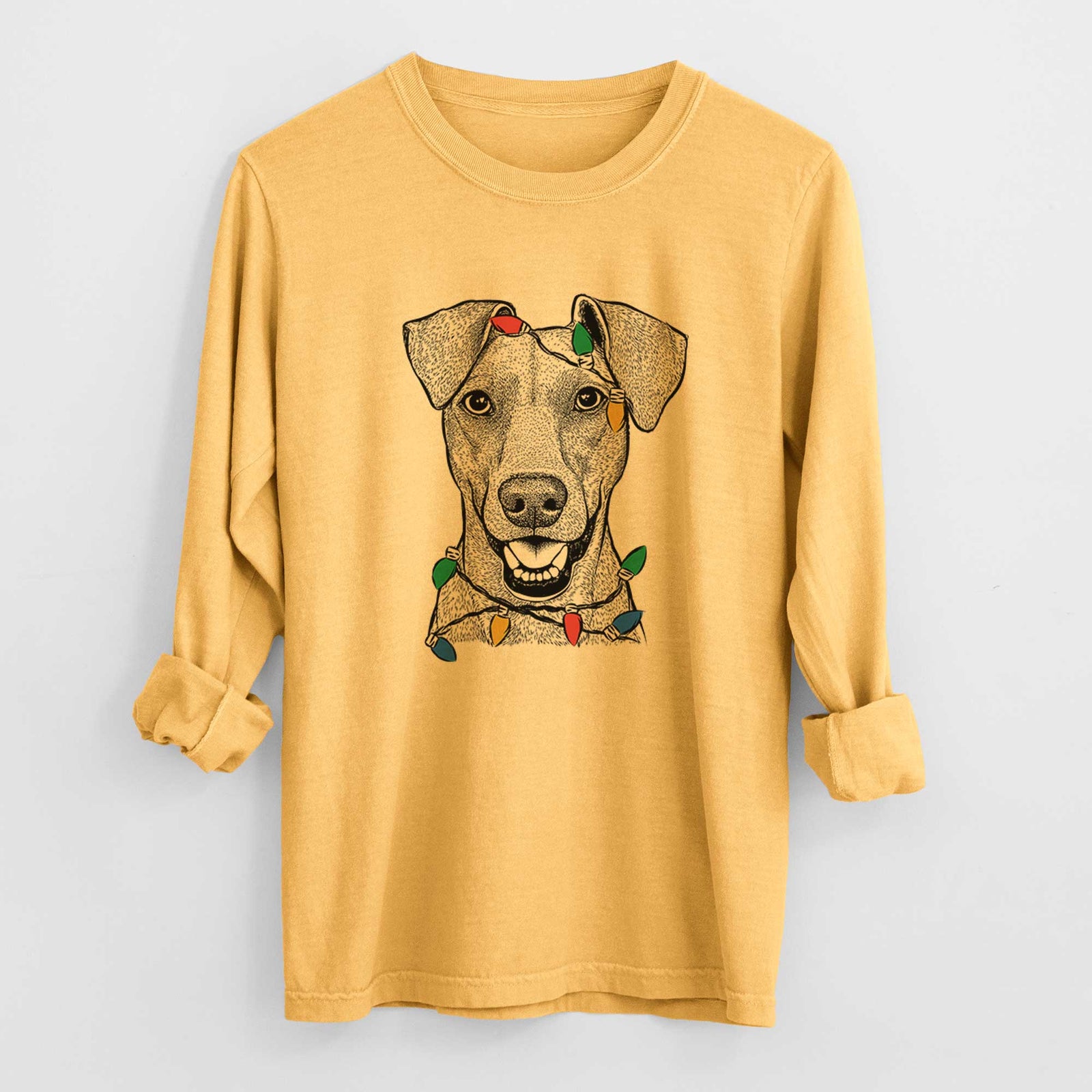 Christmas Lights Willow the German Pinscher - Heavyweight 100% Cotton Long Sleeve