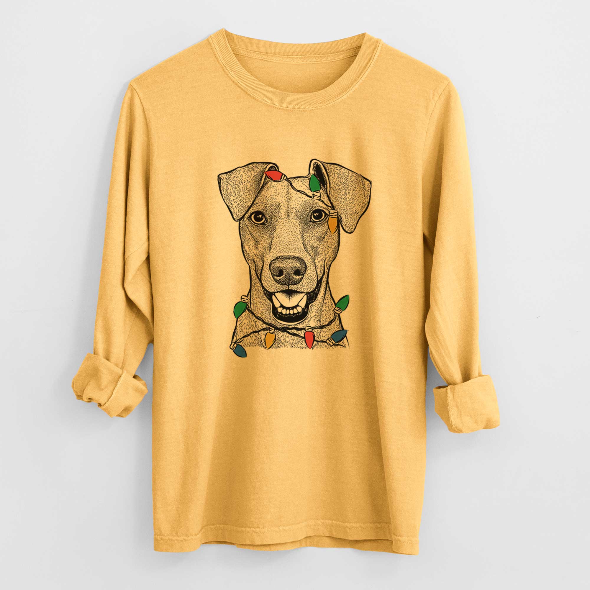 Christmas Lights Willow the German Pinscher - Heavyweight 100% Cotton Long Sleeve