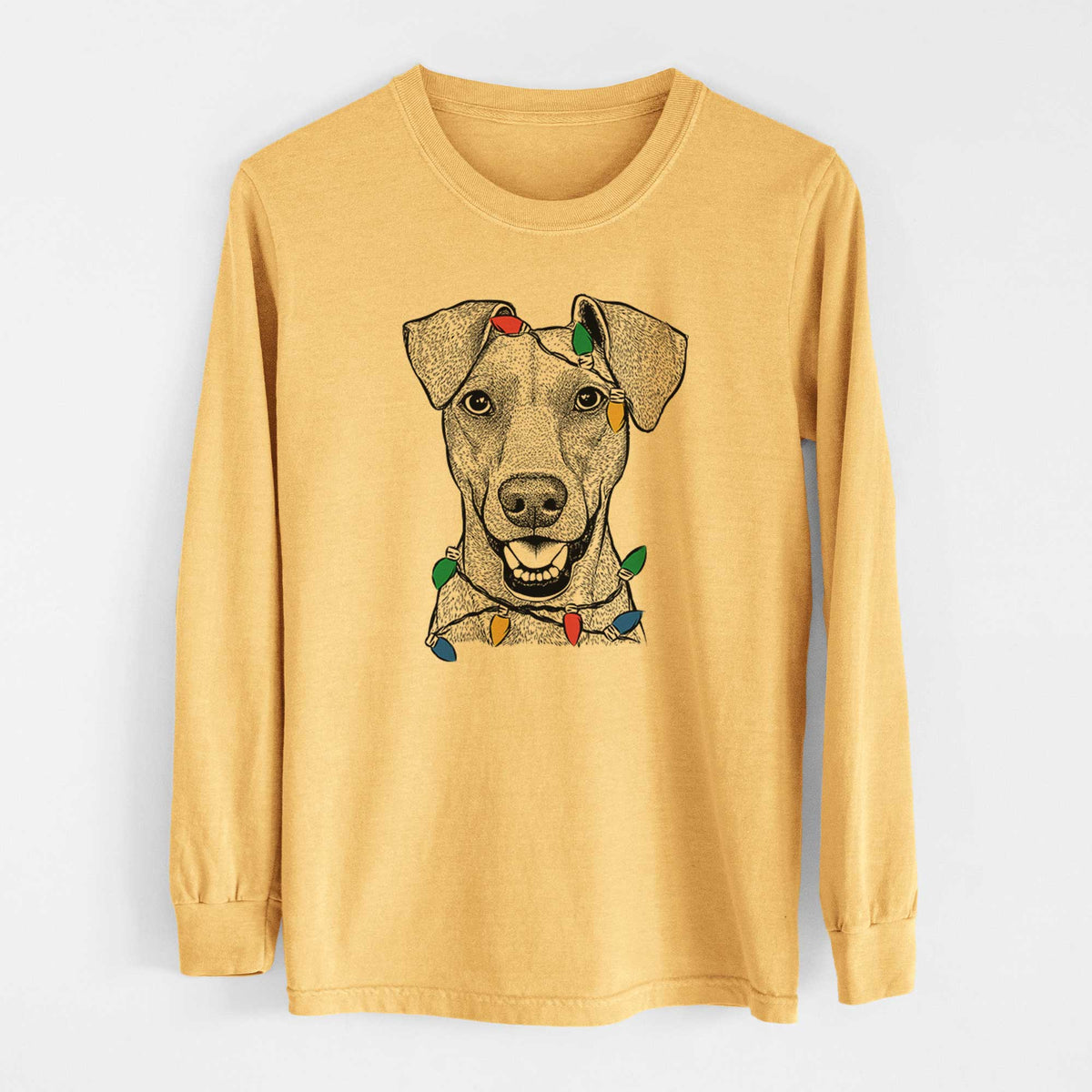 Christmas Lights Willow the German Pinscher - Heavyweight 100% Cotton Long Sleeve