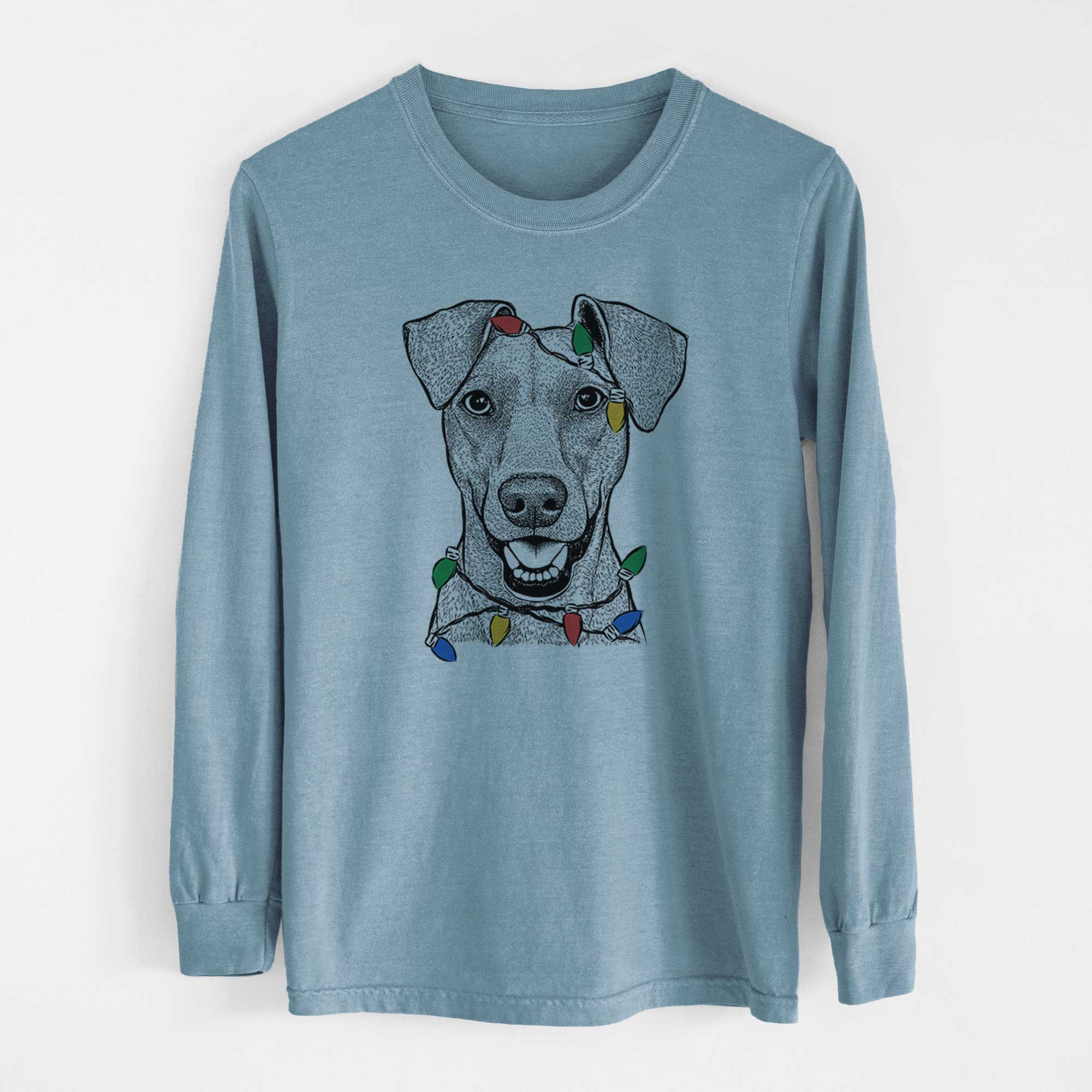 Christmas Lights Willow the German Pinscher - Heavyweight 100% Cotton Long Sleeve