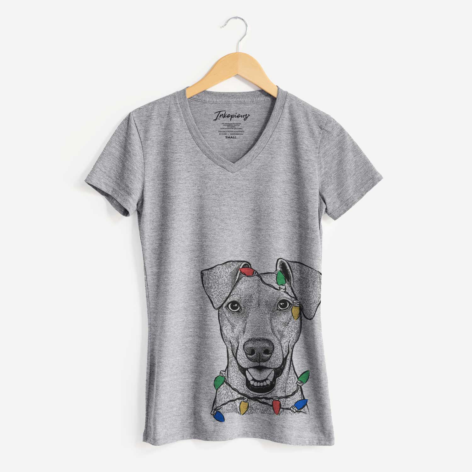 Christmas Lights Willow the German Pinscher - Women's V-neck Shirt