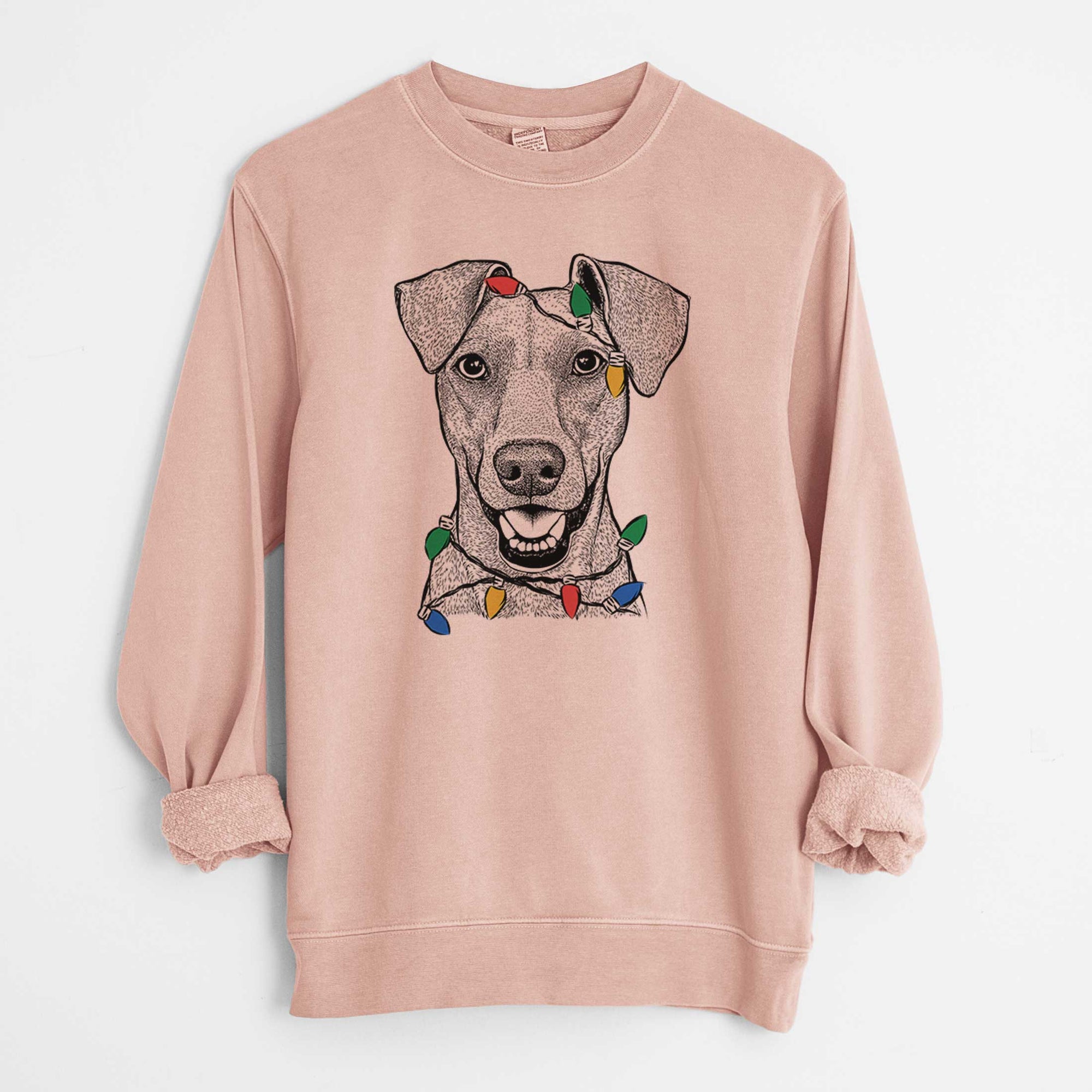 Christmas Lights Willow the German Pinscher - Unisex Pigment Dyed Crew Sweatshirt