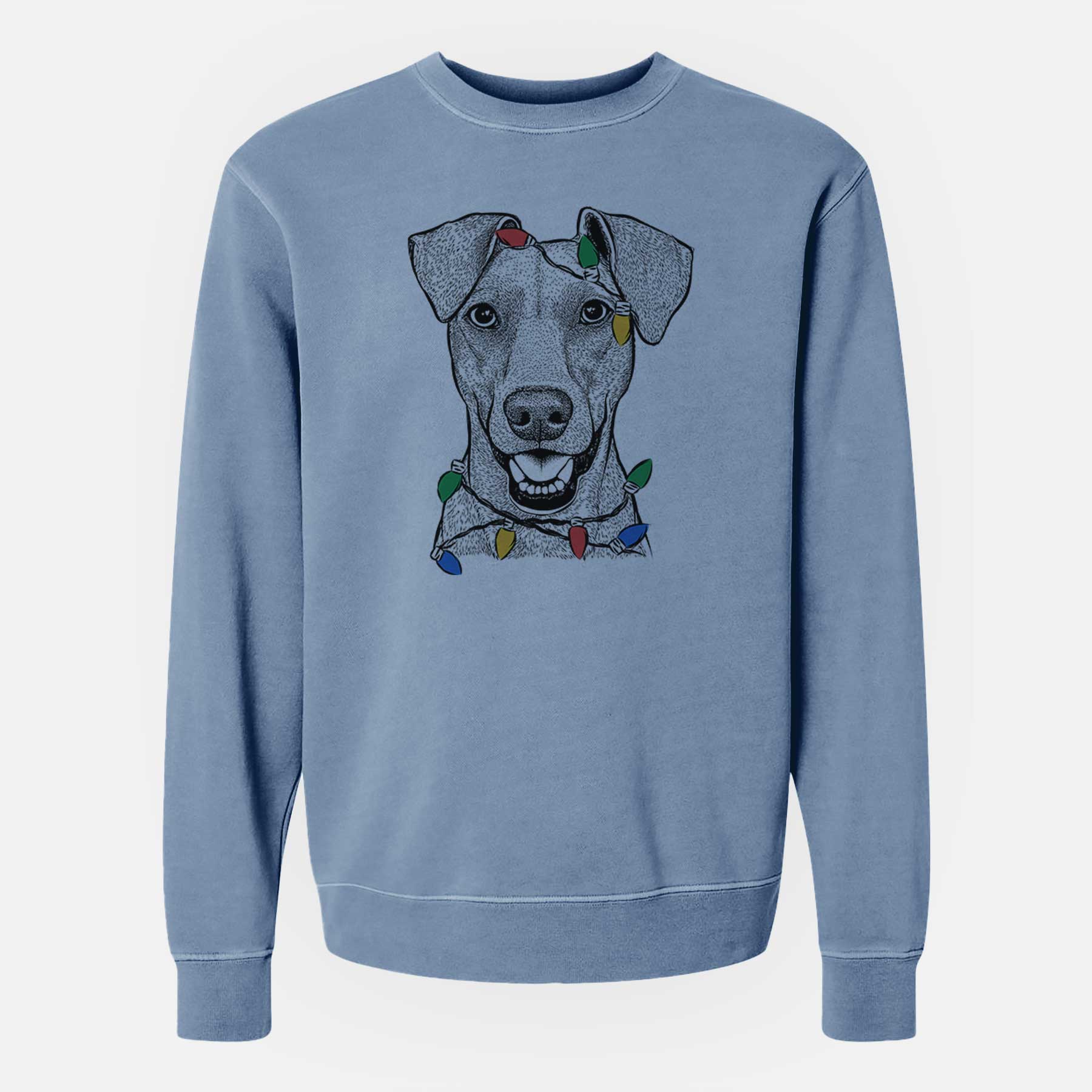 Christmas Lights Willow the German Pinscher - Unisex Pigment Dyed Crew Sweatshirt