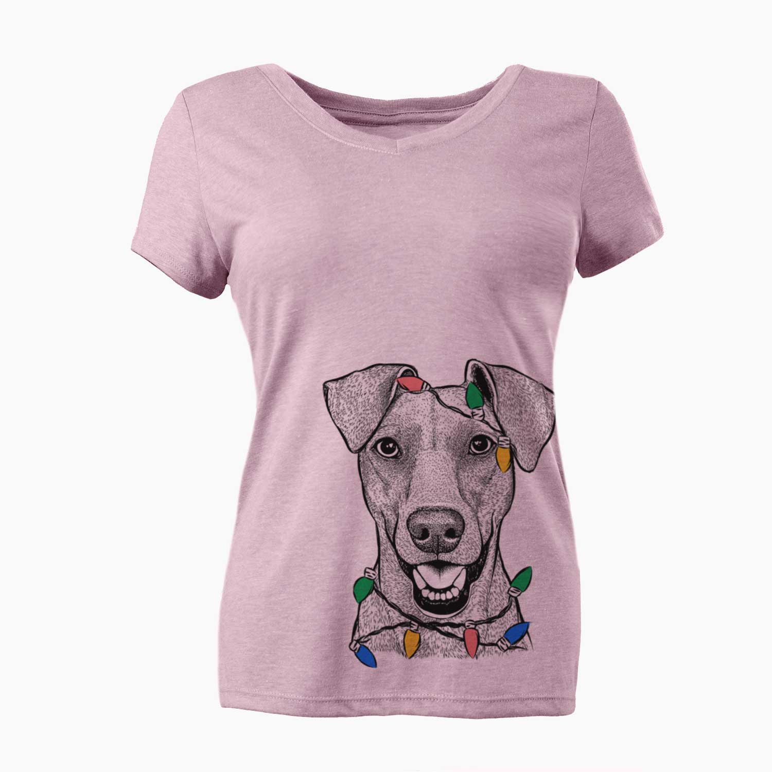 Christmas Lights Willow the German Pinscher - Women's V-neck Shirt