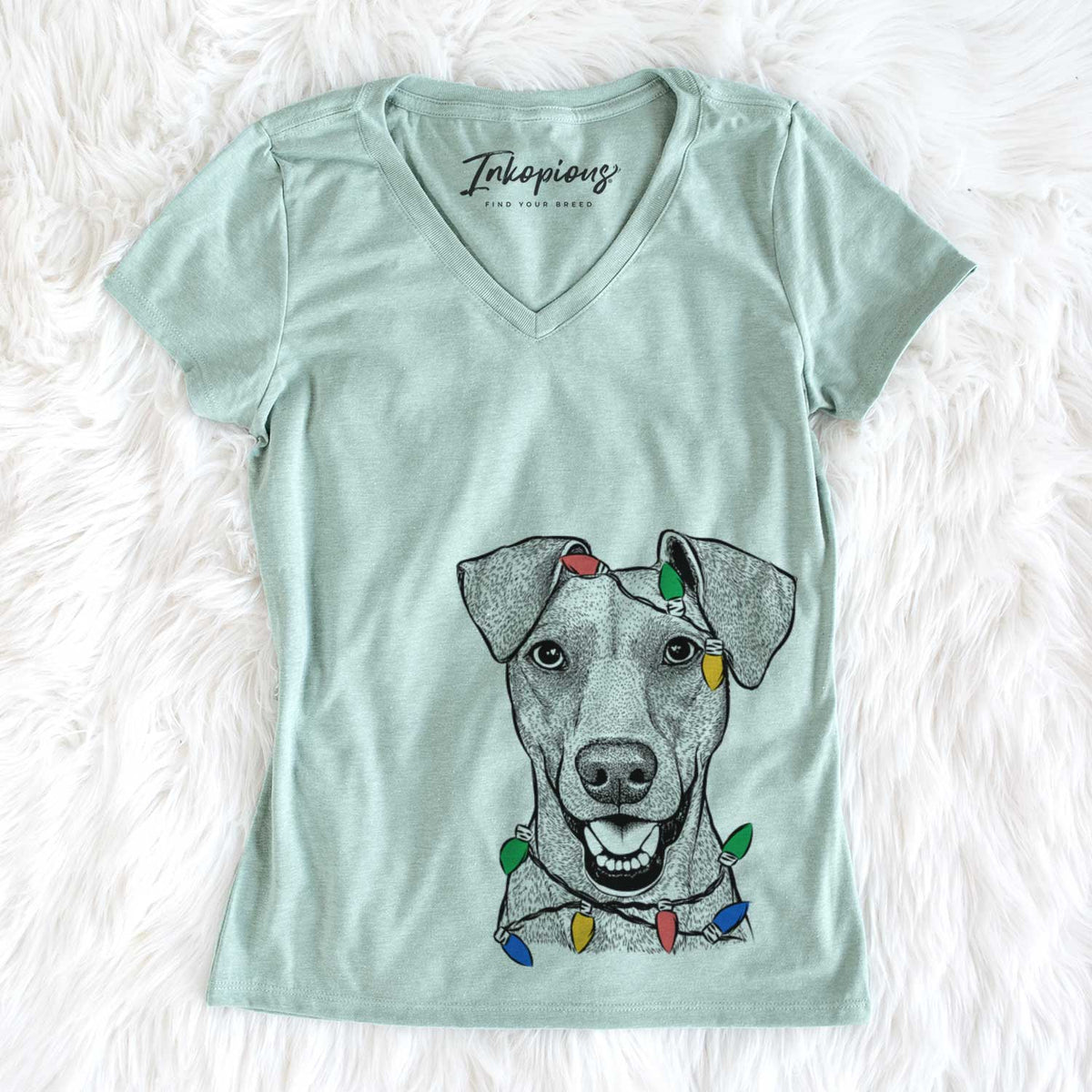 Christmas Lights Willow the German Pinscher - Women&#39;s V-neck Shirt