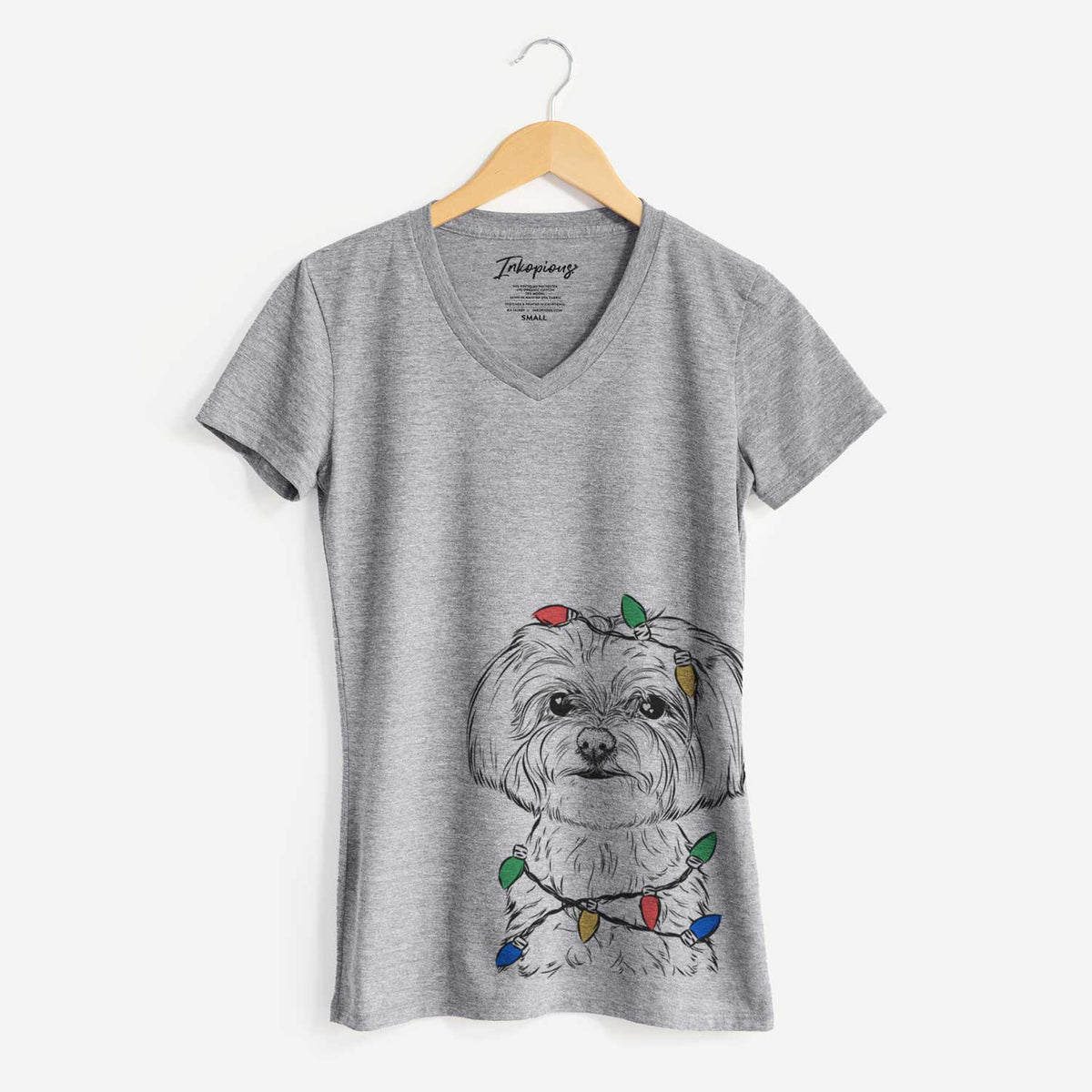 Christmas Lights Willow the Maltese - Women's V-neck Shirt