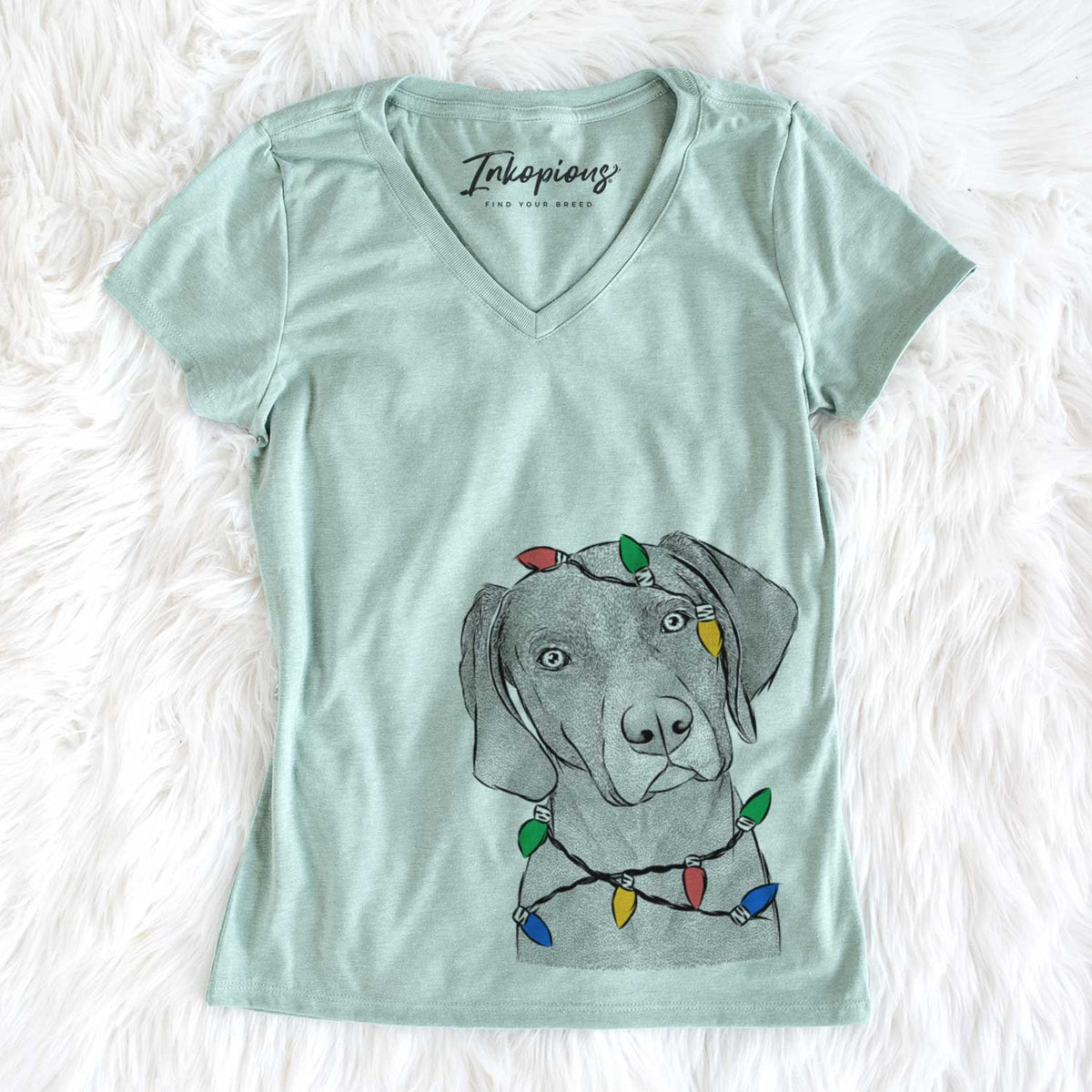 Christmas Lights Willow the Weizsla - Women&#39;s V-neck Shirt