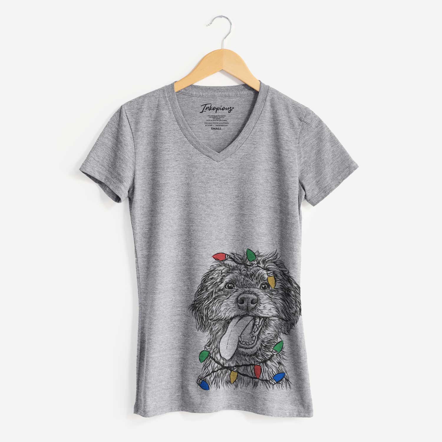 Christmas Lights Winnie the Mini Aussiedoodle - Women's V-neck Shirt