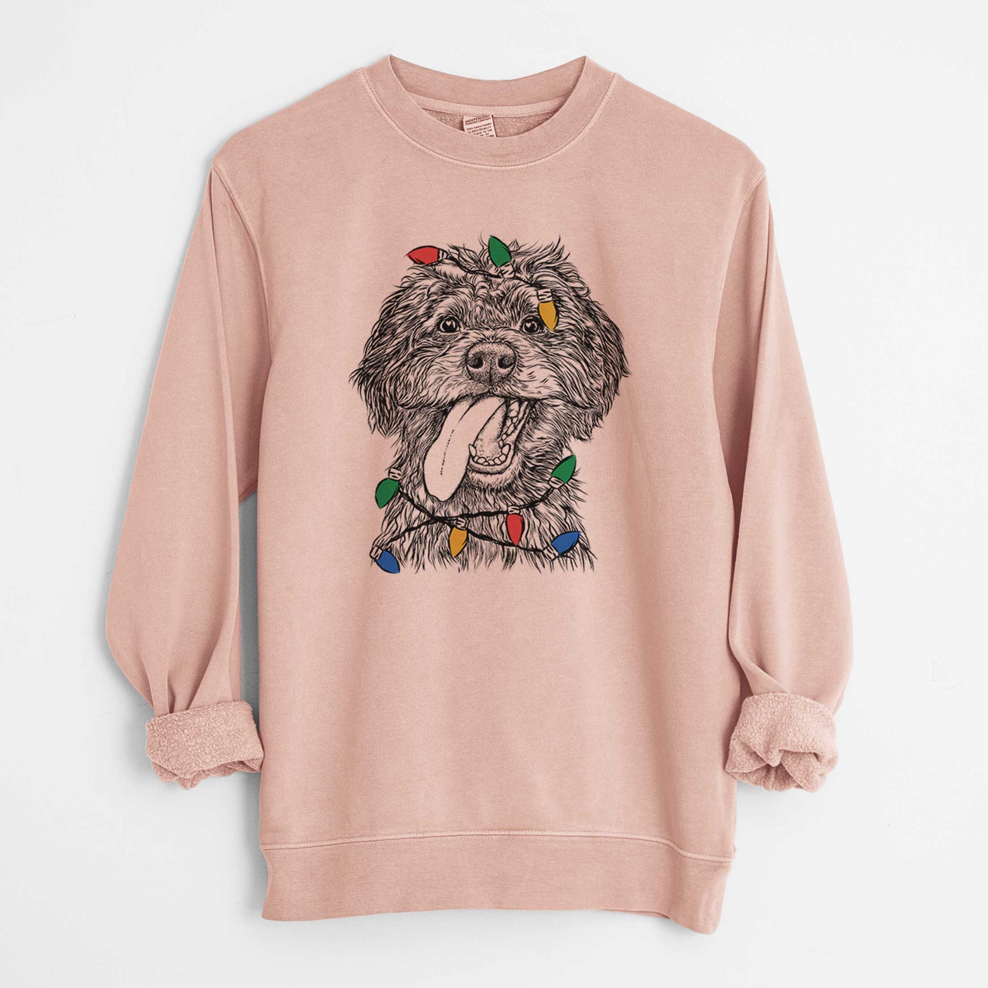 Christmas Lights Winnie the Mini Aussiedoodle - Unisex Pigment Dyed Crew Sweatshirt