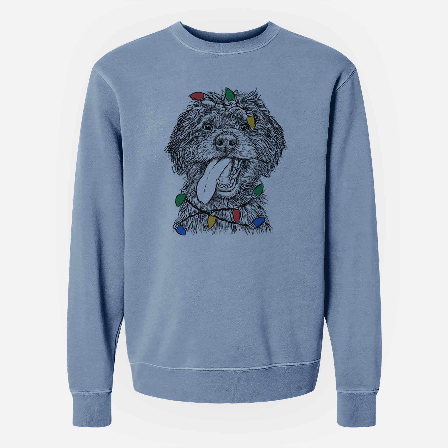 Christmas Lights Winnie the Mini Aussiedoodle - Unisex Pigment Dyed Crew Sweatshirt