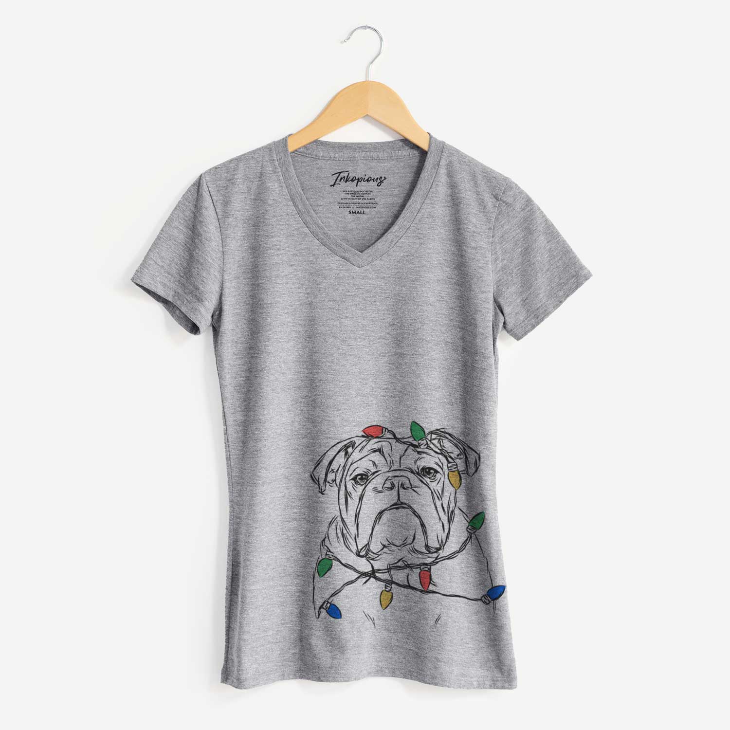 Christmas Lights Winston the English Bulldog - Women's V-neck Shirt