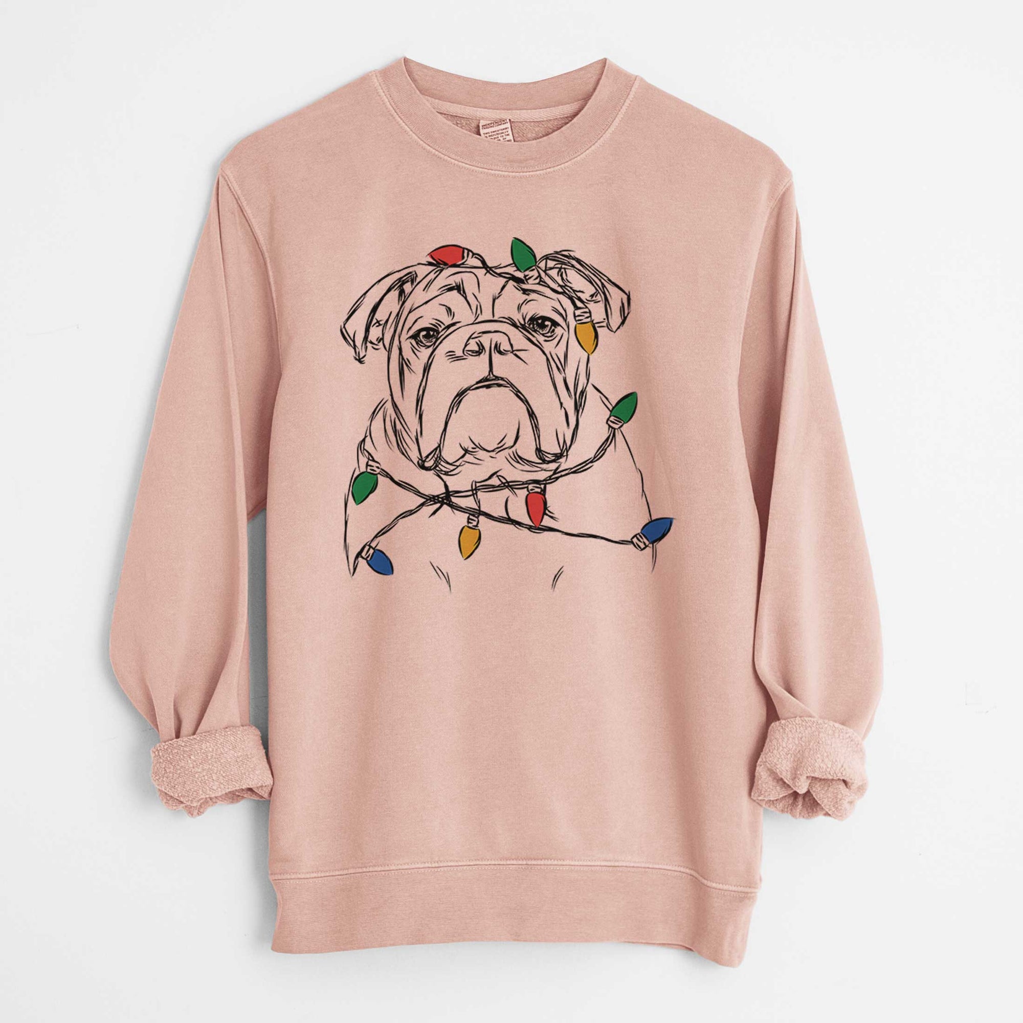 Christmas Lights Winston the English Bulldog - Unisex Pigment Dyed Crew Sweatshirt