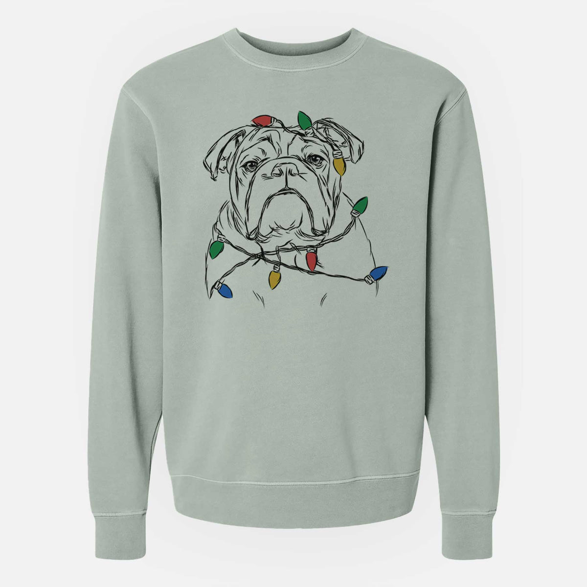 Christmas Lights Winston the English Bulldog - Unisex Pigment Dyed Crew Sweatshirt