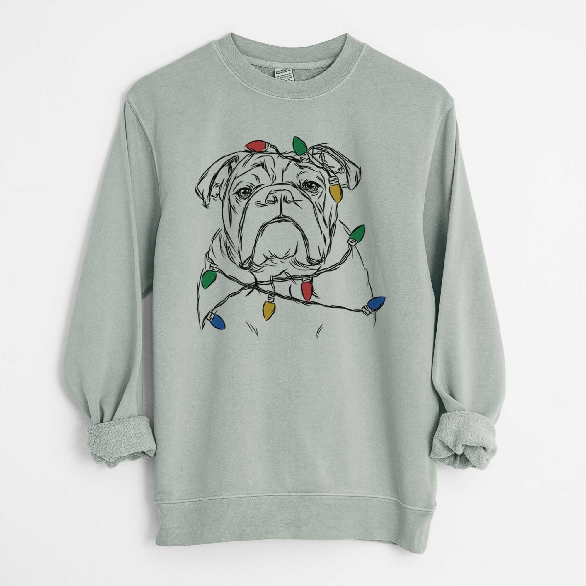 Christmas Lights Winston the English Bulldog - Unisex Pigment Dyed Crew Sweatshirt