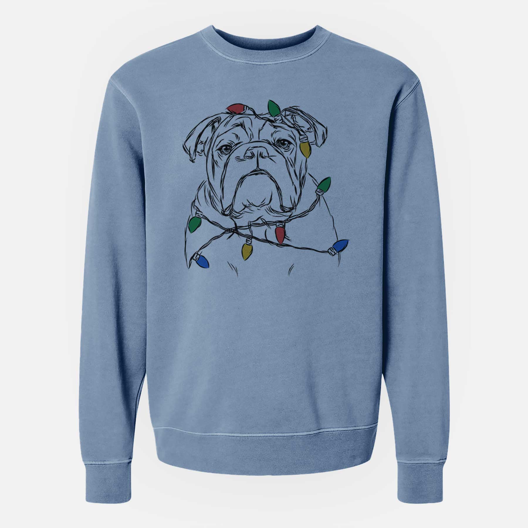 Christmas Lights Winston the English Bulldog - Unisex Pigment Dyed Crew Sweatshirt