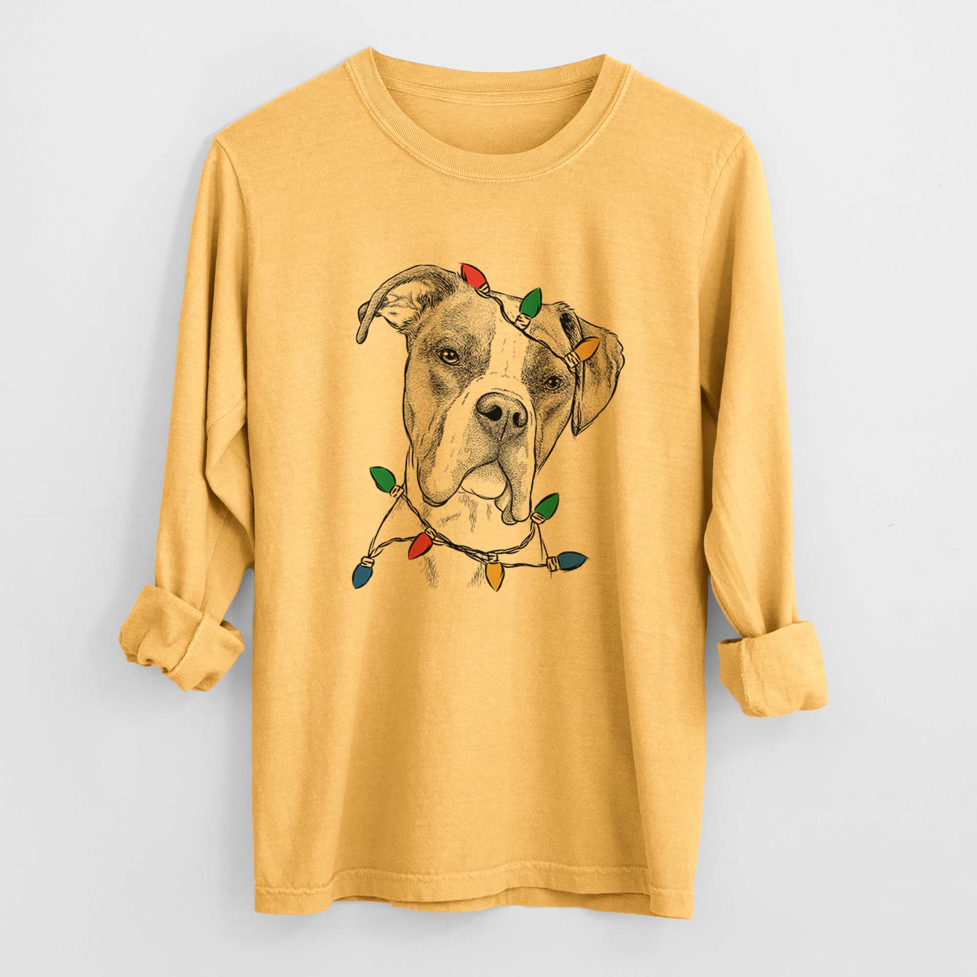 Christmas Lights Winston the Boxer - Heavyweight 100% Cotton Long Sleeve