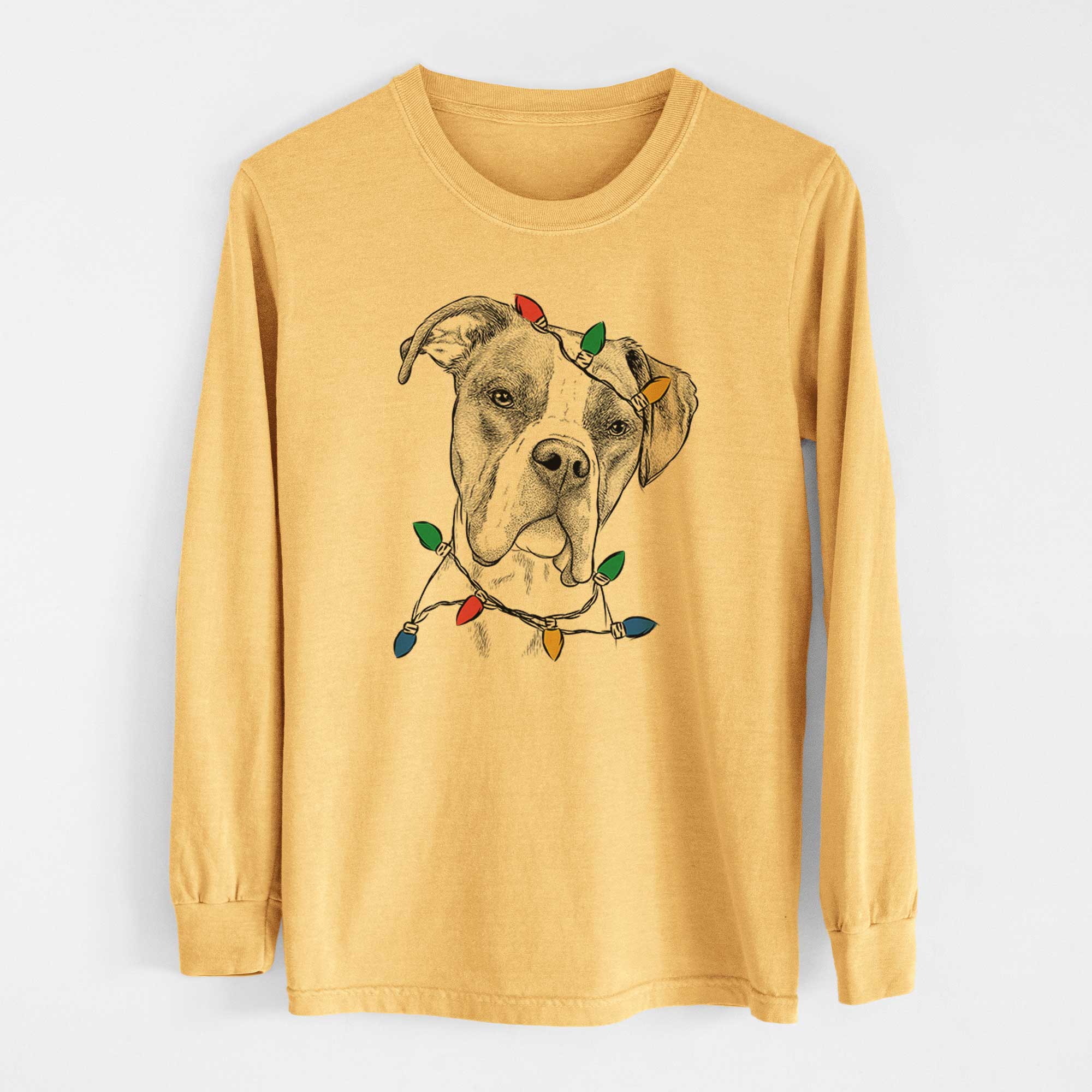 Christmas Lights Winston the Boxer - Heavyweight 100% Cotton Long Sleeve