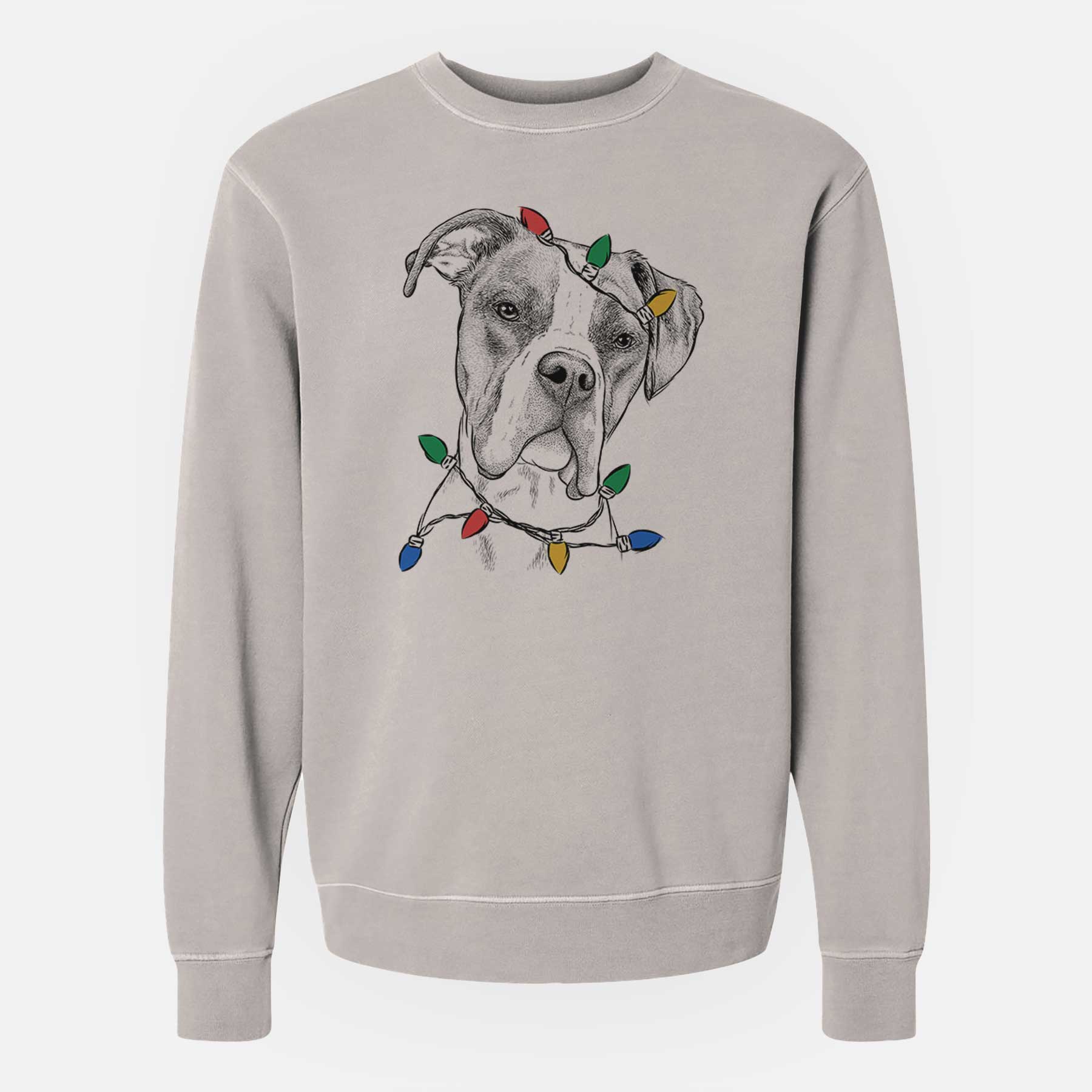 Christmas Lights Winston the Boxer - Unisex Pigment Dyed Crew Sweatshirt