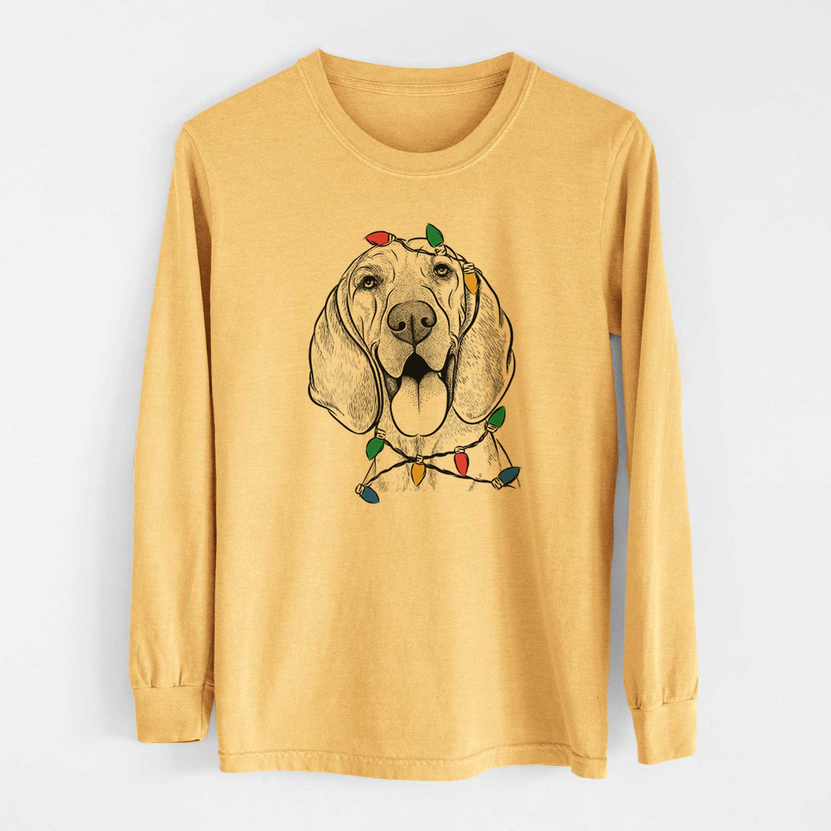Christmas Lights Winston the Redbone Coonhound - Heavyweight 100% Cotton Long Sleeve