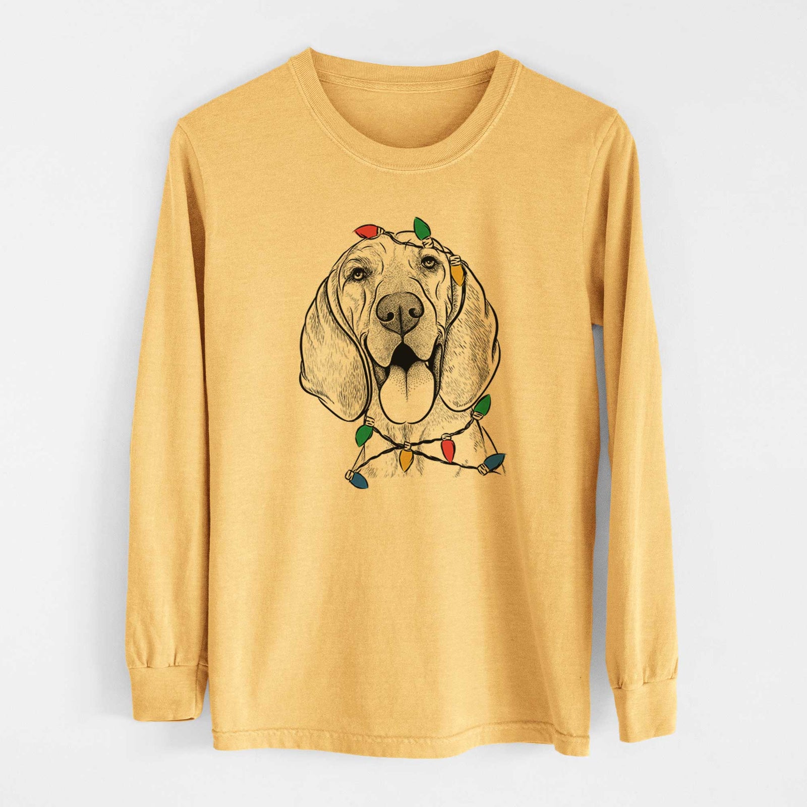 Christmas Lights Winston the Redbone Coonhound - Heavyweight 100% Cotton Long Sleeve