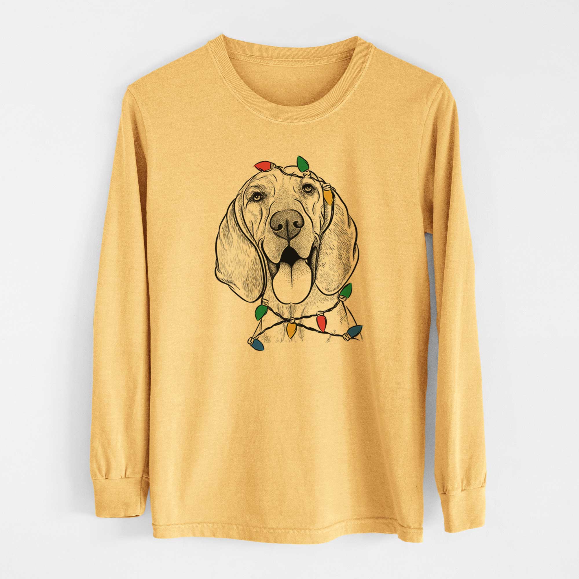 Christmas Lights Winston the Redbone Coonhound - Heavyweight 100% Cotton Long Sleeve