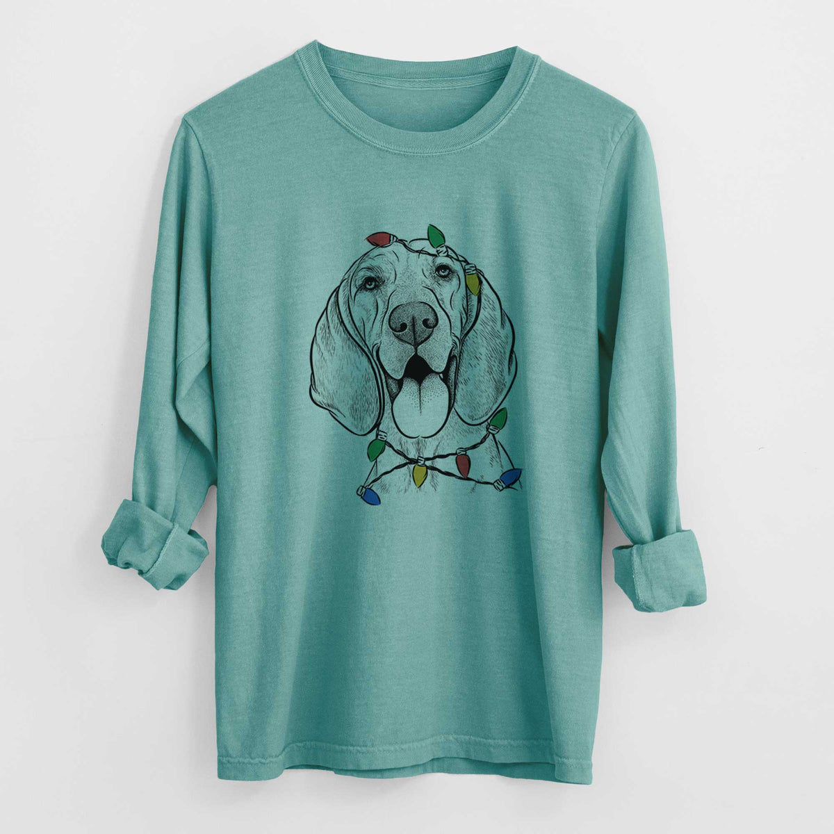Christmas Lights Winston the Redbone Coonhound - Heavyweight 100% Cotton Long Sleeve