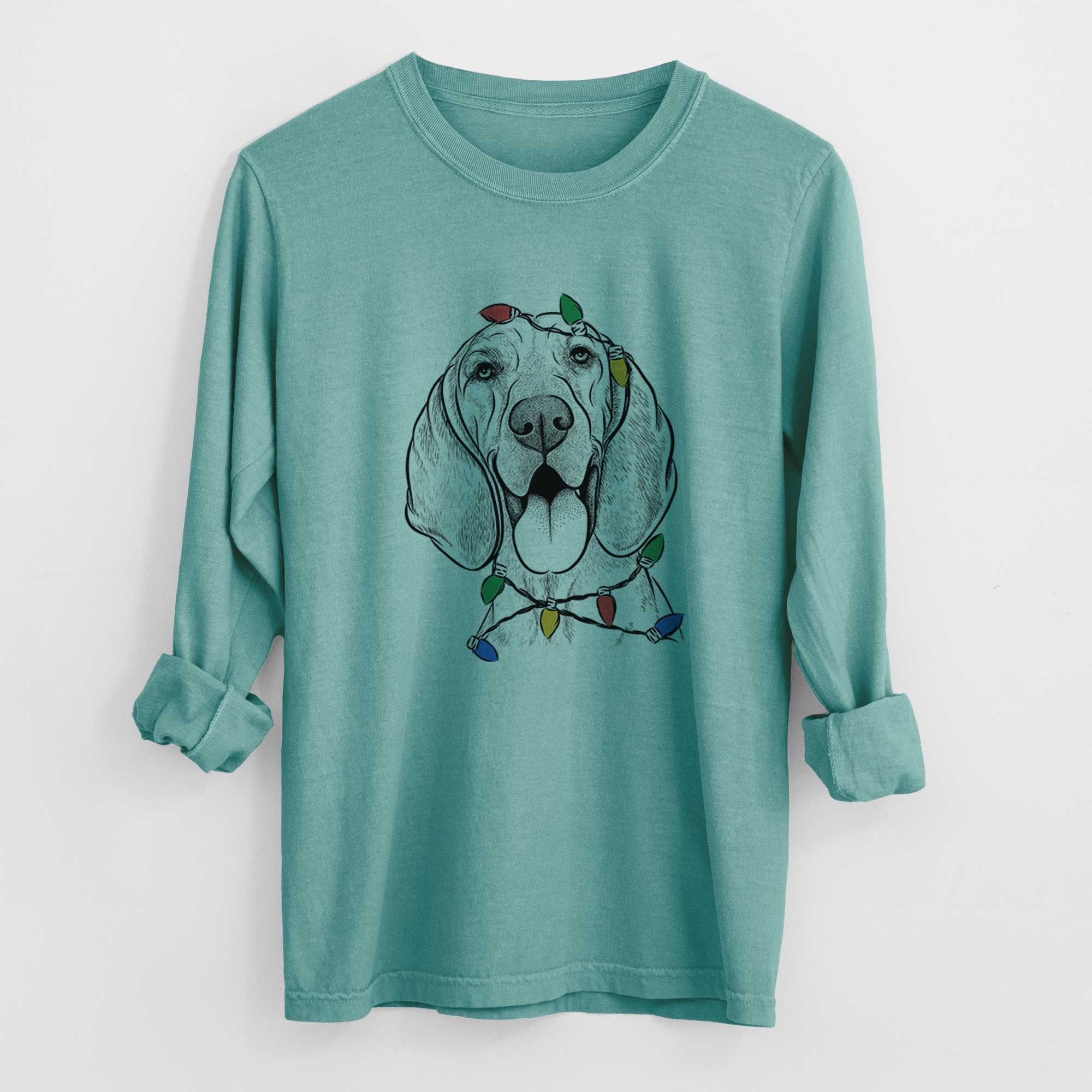 Christmas Lights Winston the Redbone Coonhound - Heavyweight 100% Cotton Long Sleeve