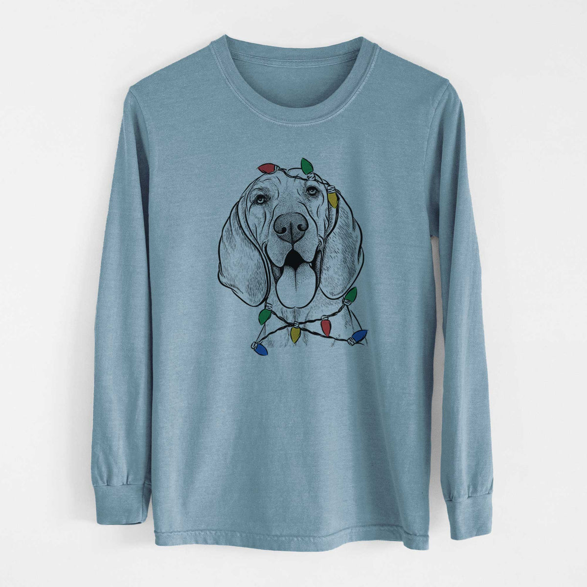 Christmas Lights Winston the Redbone Coonhound - Heavyweight 100% Cotton Long Sleeve