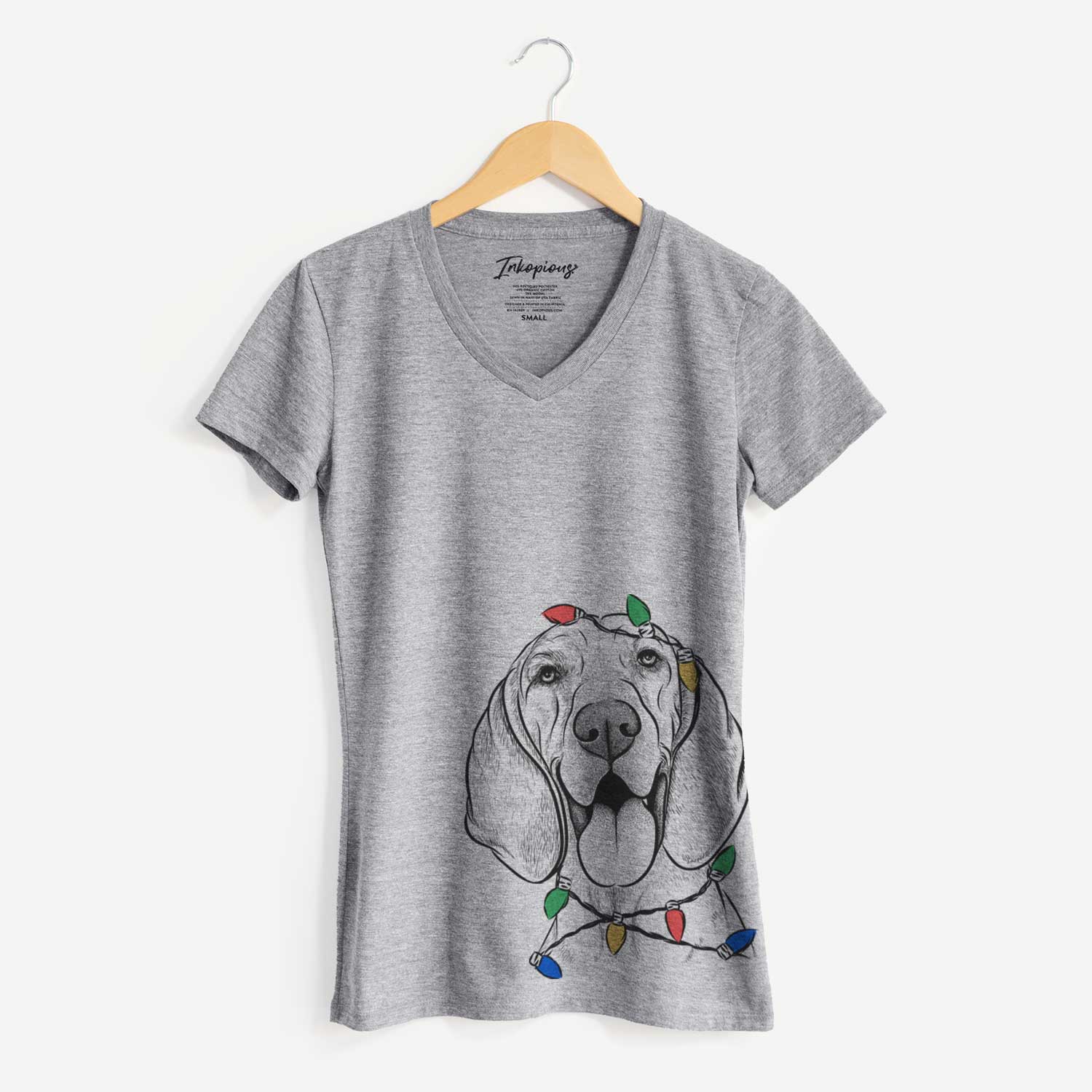 Christmas Lights Winston the Redbone Coonhound - Women's V-neck Shirt