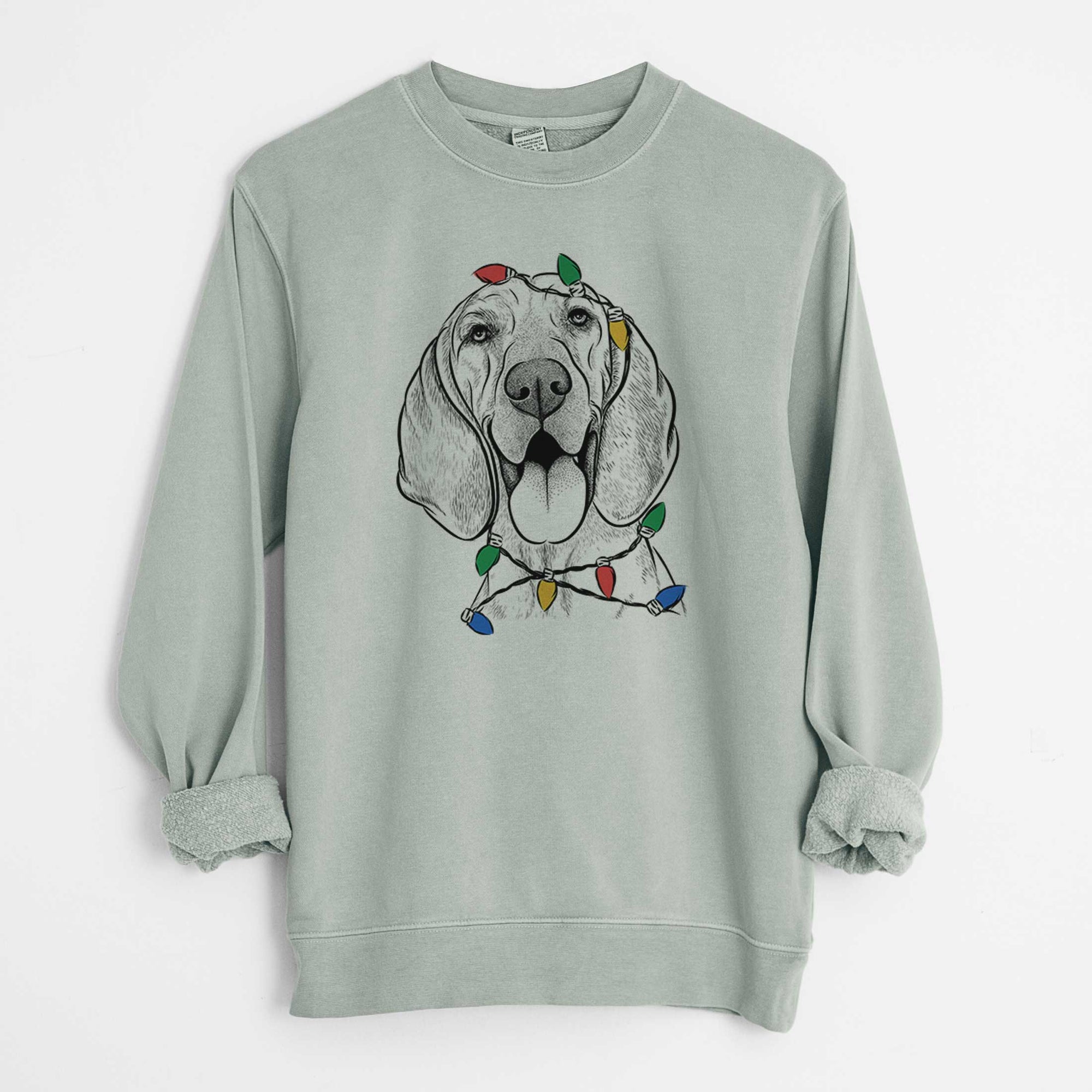 Christmas Lights Winston the Redbone Coonhound - Unisex Pigment Dyed Crew Sweatshirt