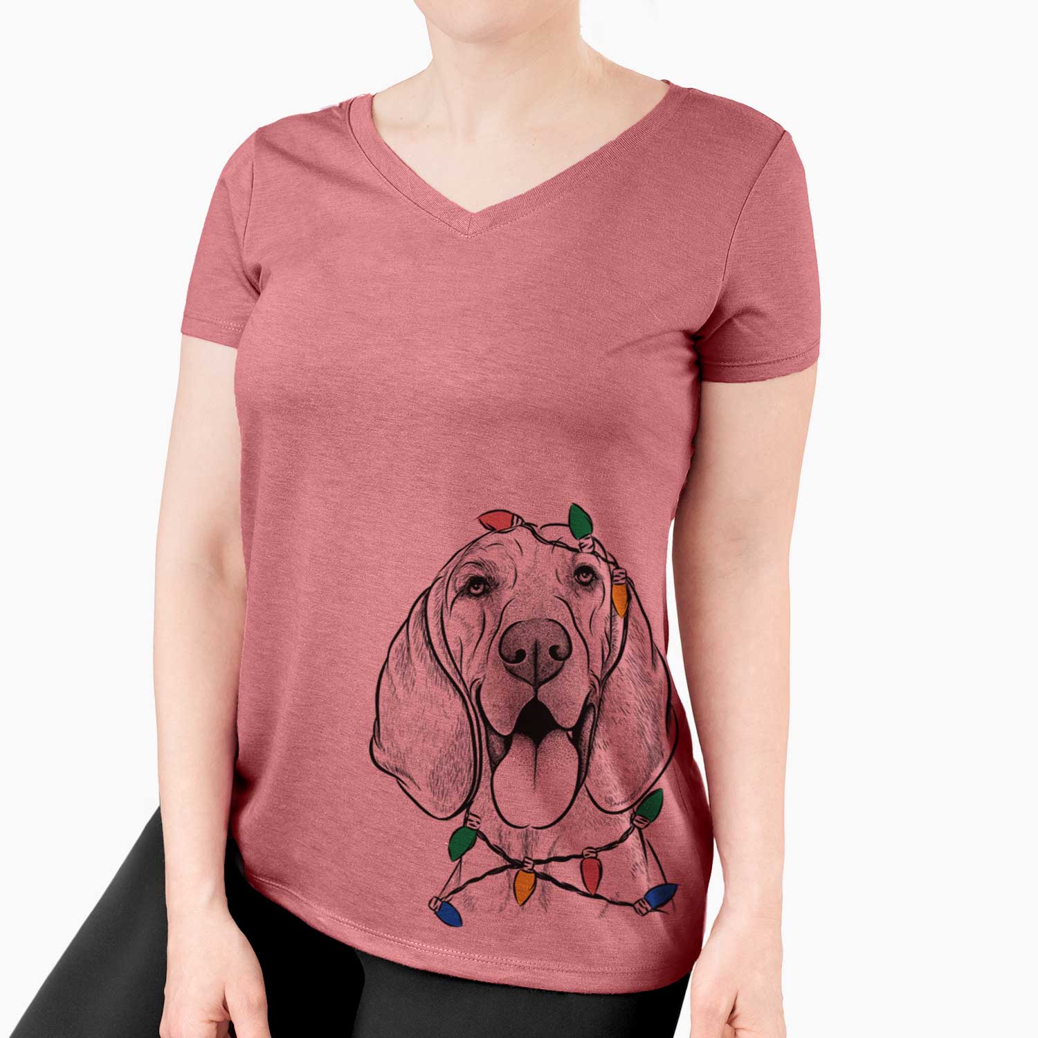 Christmas Lights Winston the Redbone Coonhound - Women's V-neck Shirt