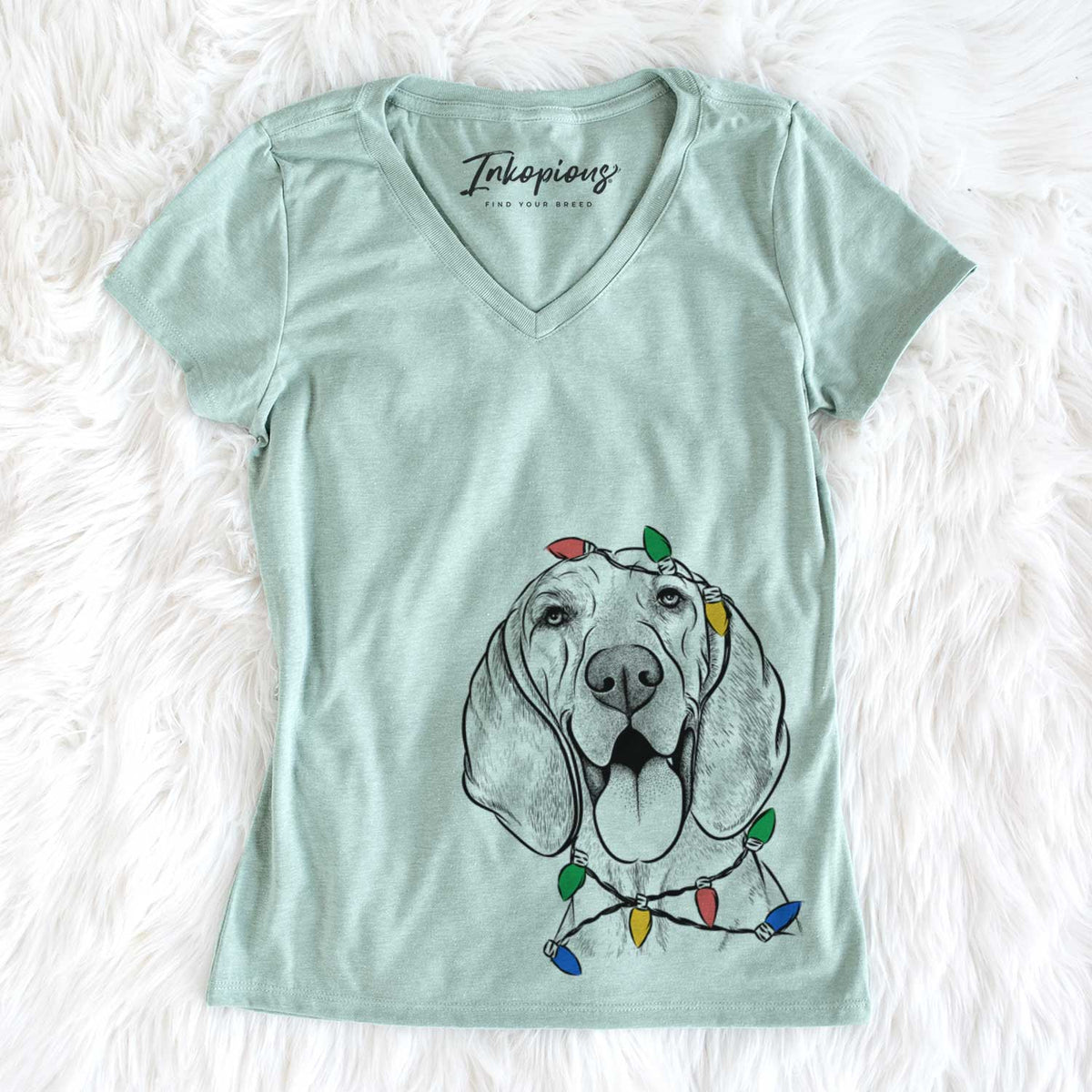 Christmas Lights Winston the Redbone Coonhound - Women&#39;s V-neck Shirt