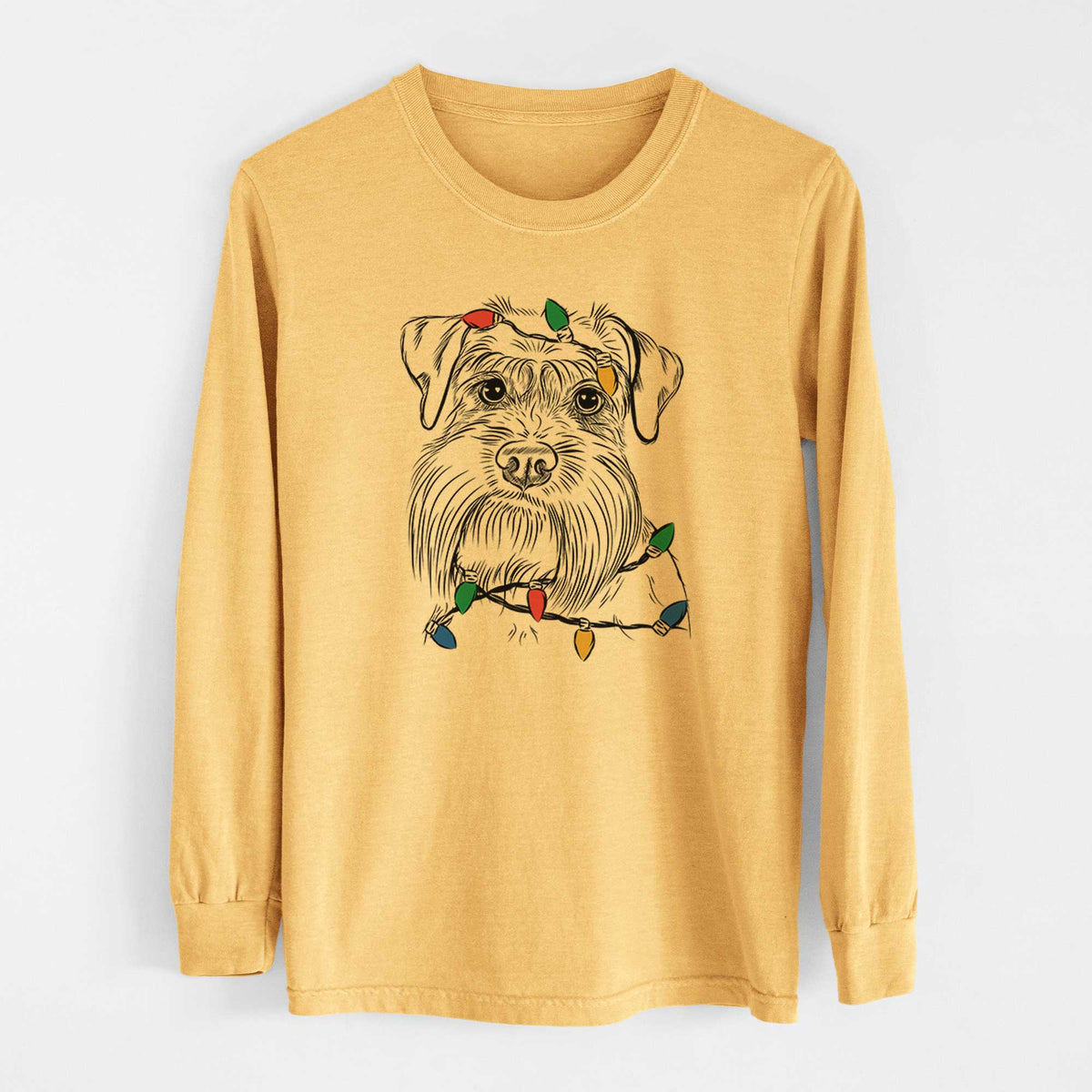 Christmas Lights Wrigley the Schnauzer - Heavyweight 100% Cotton Long Sleeve