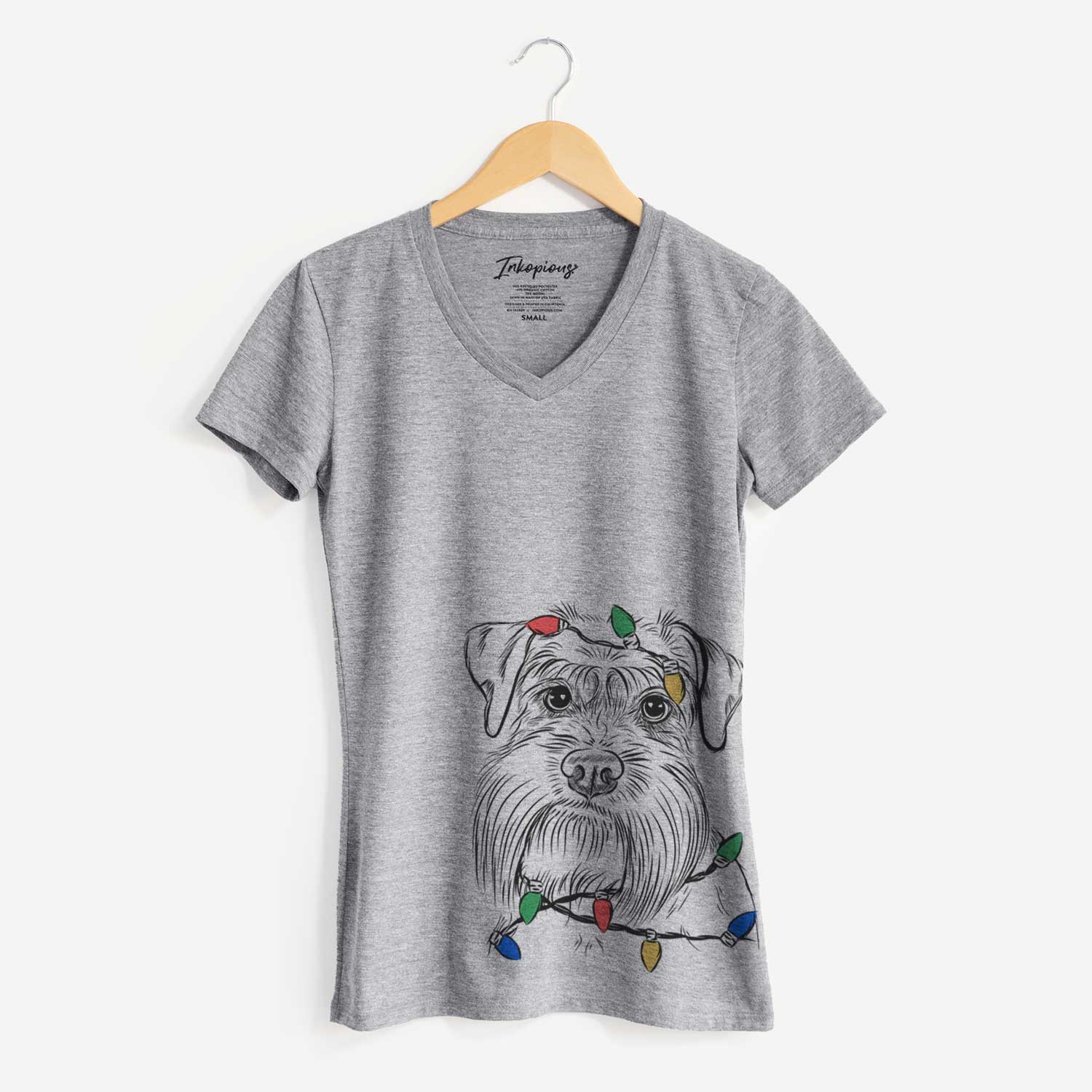 Christmas Lights Wrigley the Schnauzer - Women's V-neck Shirt