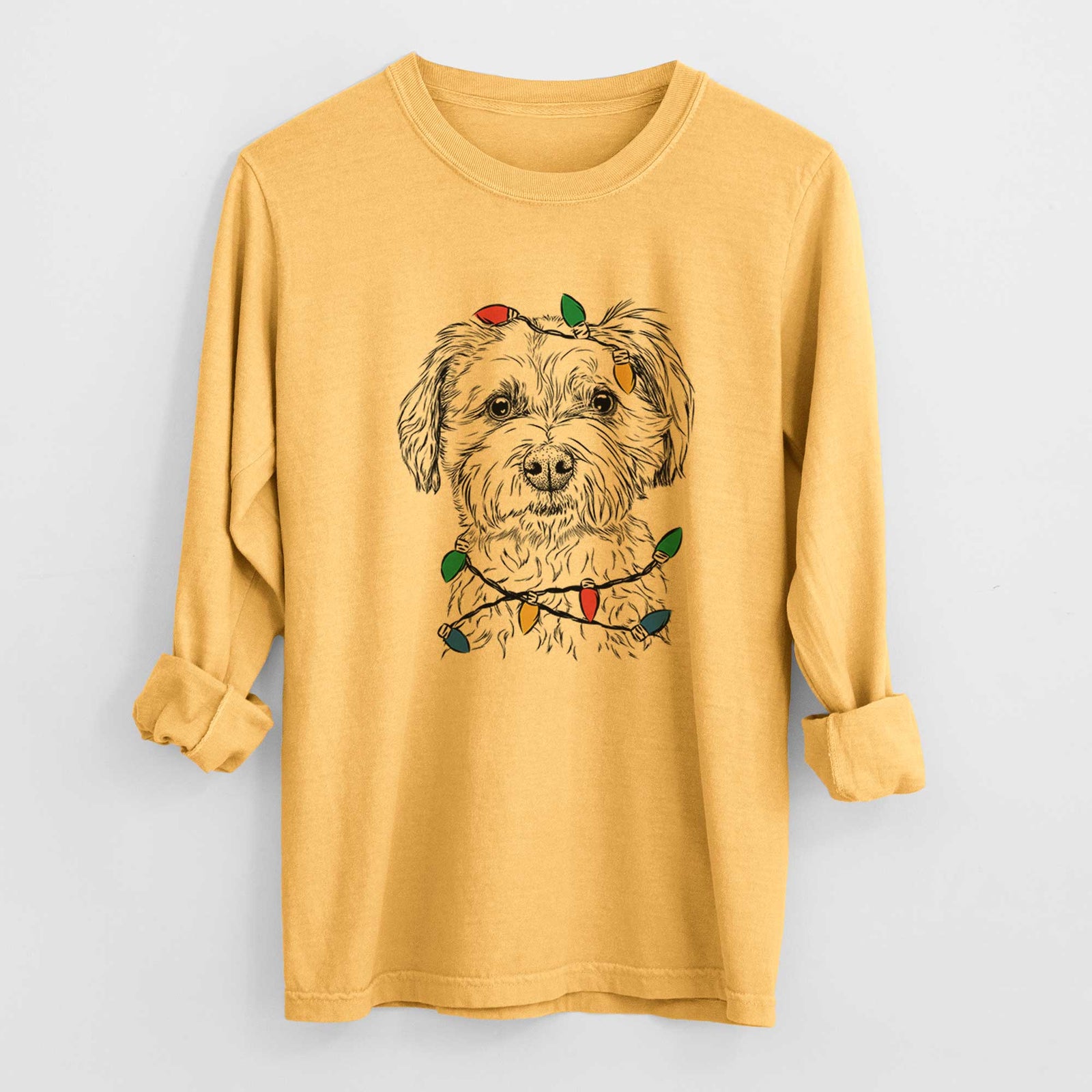 Christmas Lights Wyatt the Coton de Tulear - Heavyweight 100% Cotton Long Sleeve