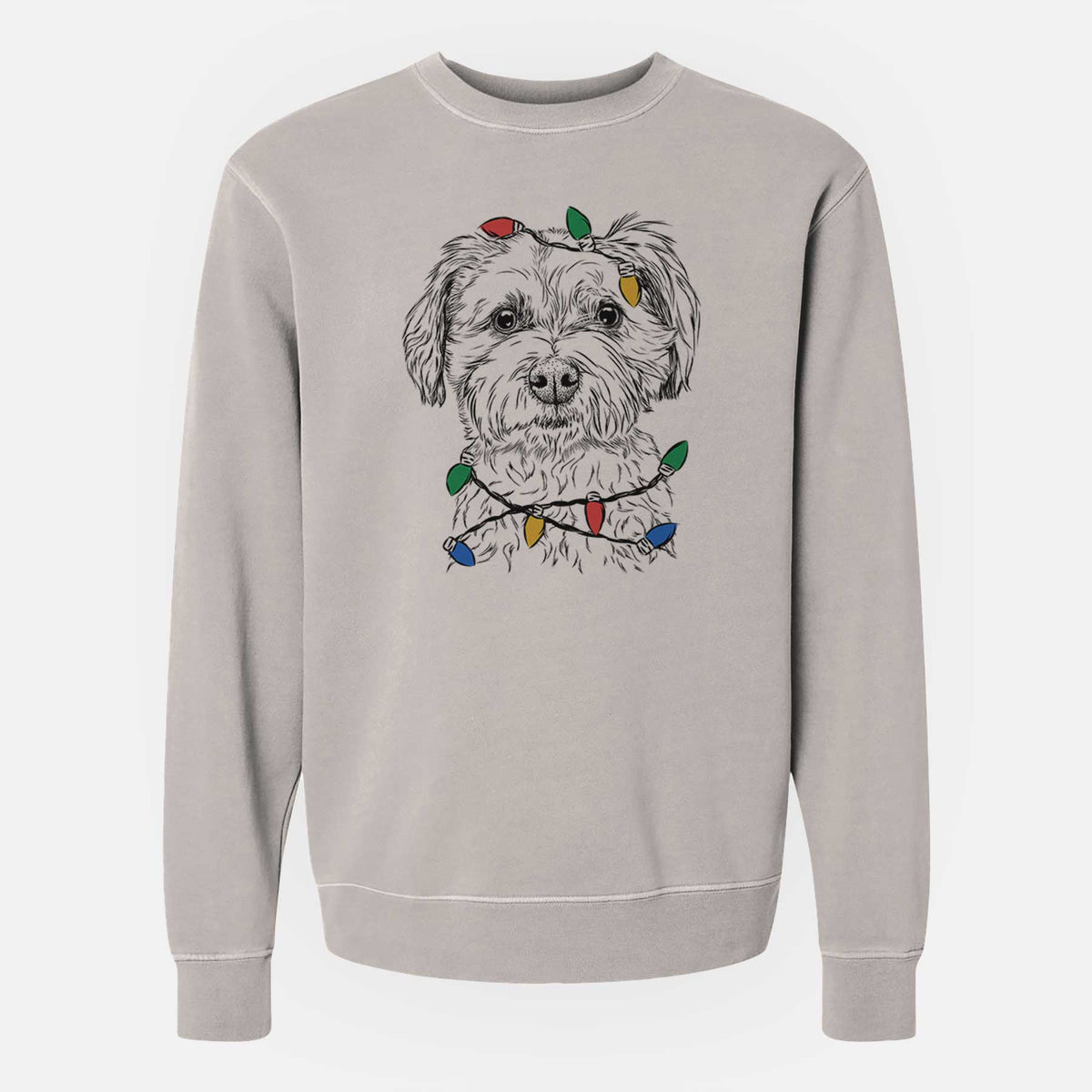Christmas Lights Wyatt the Coton de Tulear - Unisex Pigment Dyed Crew Sweatshirt