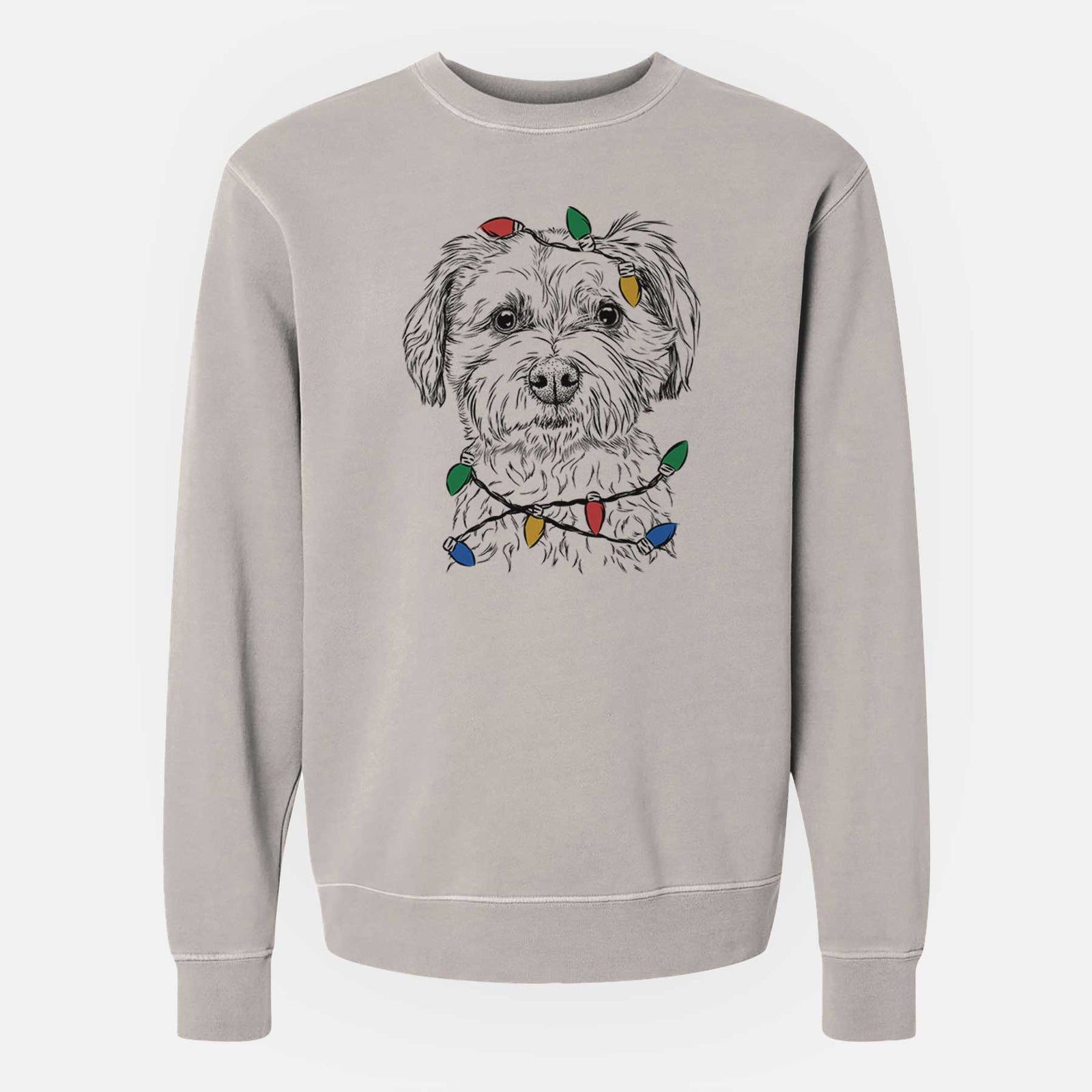 Christmas Lights Wyatt the Coton de Tulear - Unisex Pigment Dyed Crew Sweatshirt