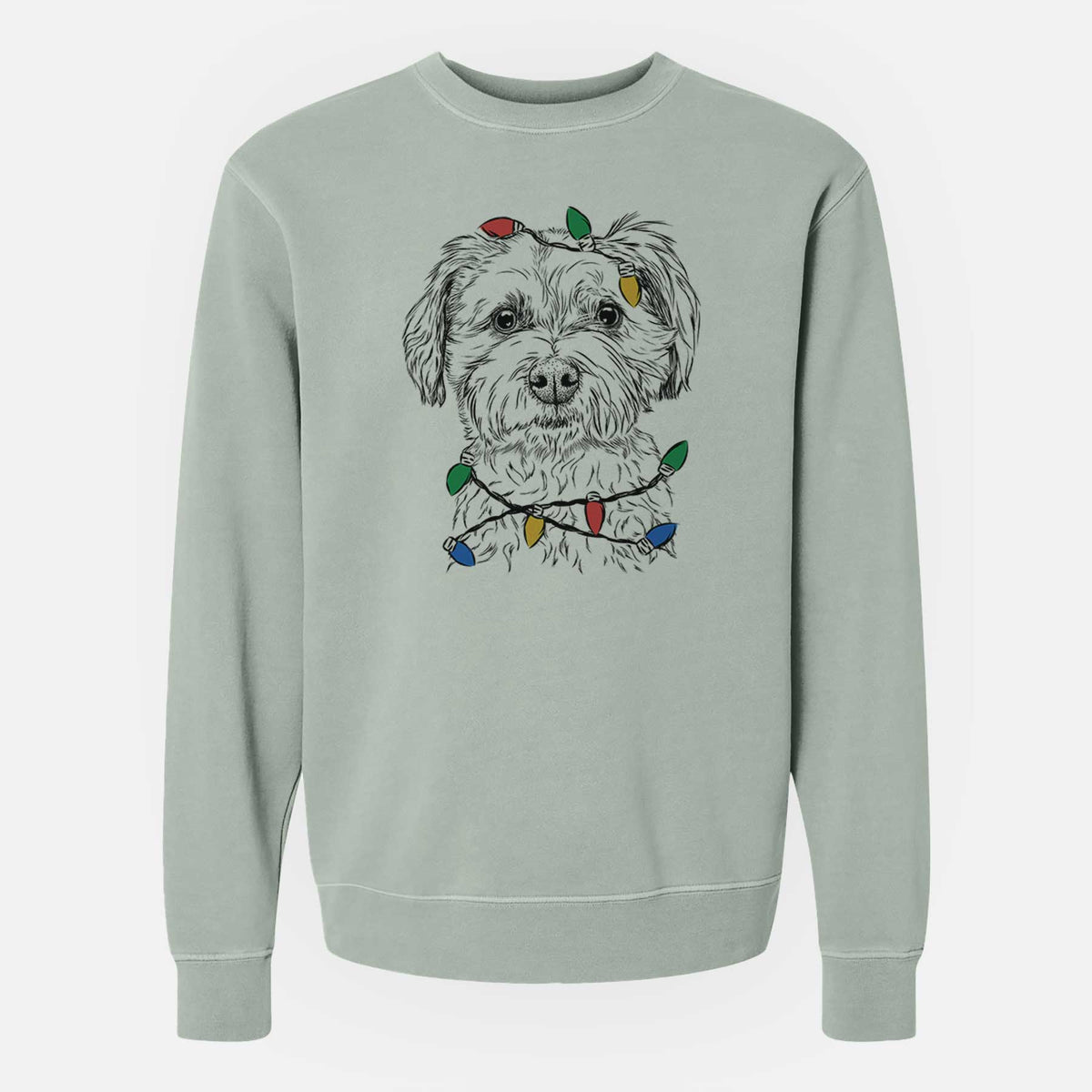 Christmas Lights Wyatt the Coton de Tulear - Unisex Pigment Dyed Crew Sweatshirt