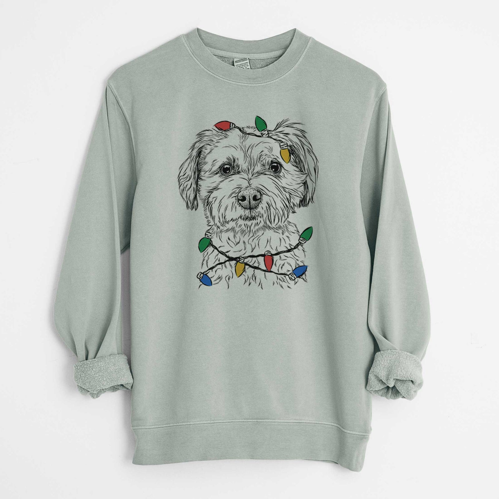 Christmas Lights Wyatt the Coton de Tulear - Unisex Pigment Dyed Crew Sweatshirt