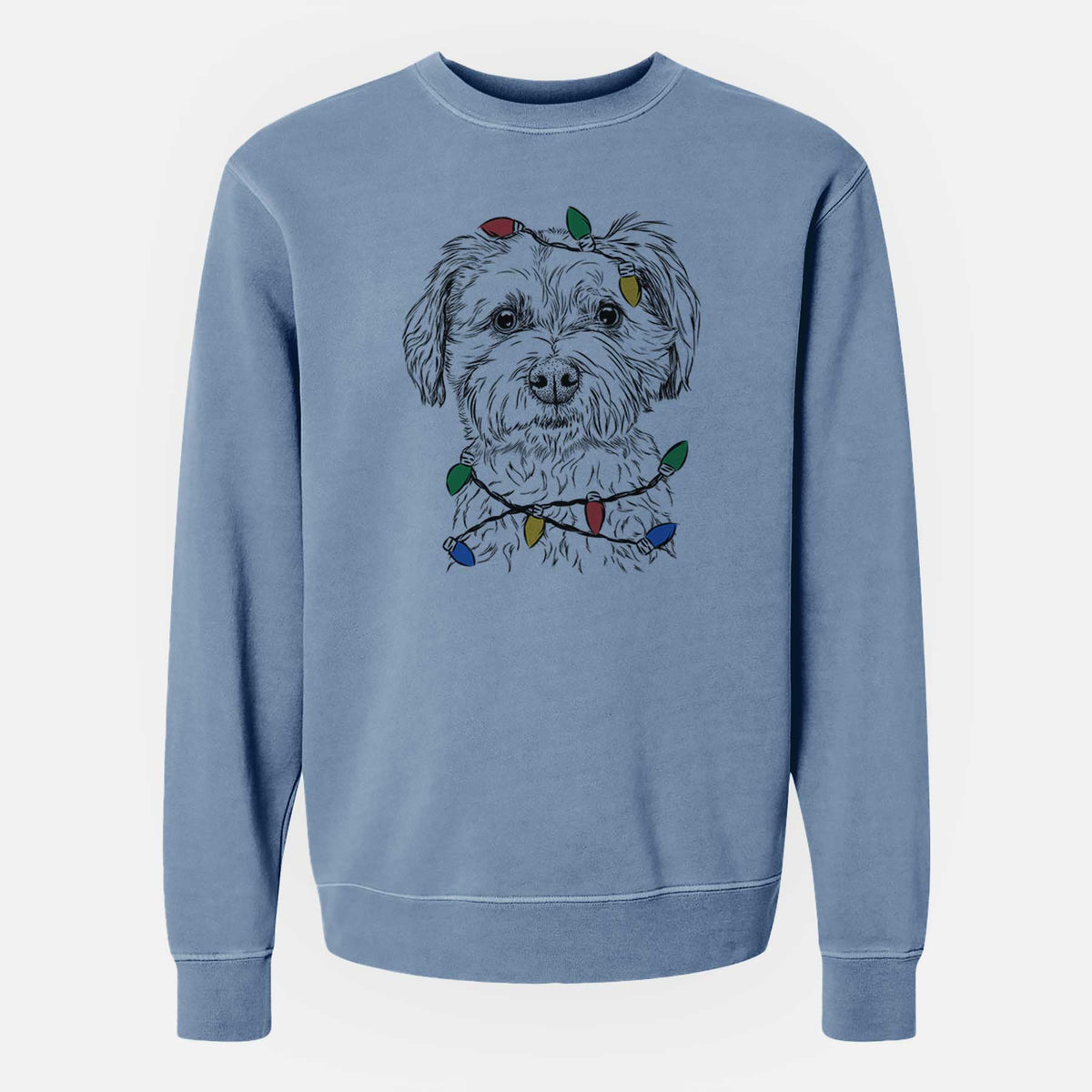 Christmas Lights Wyatt the Coton de Tulear - Unisex Pigment Dyed Crew Sweatshirt