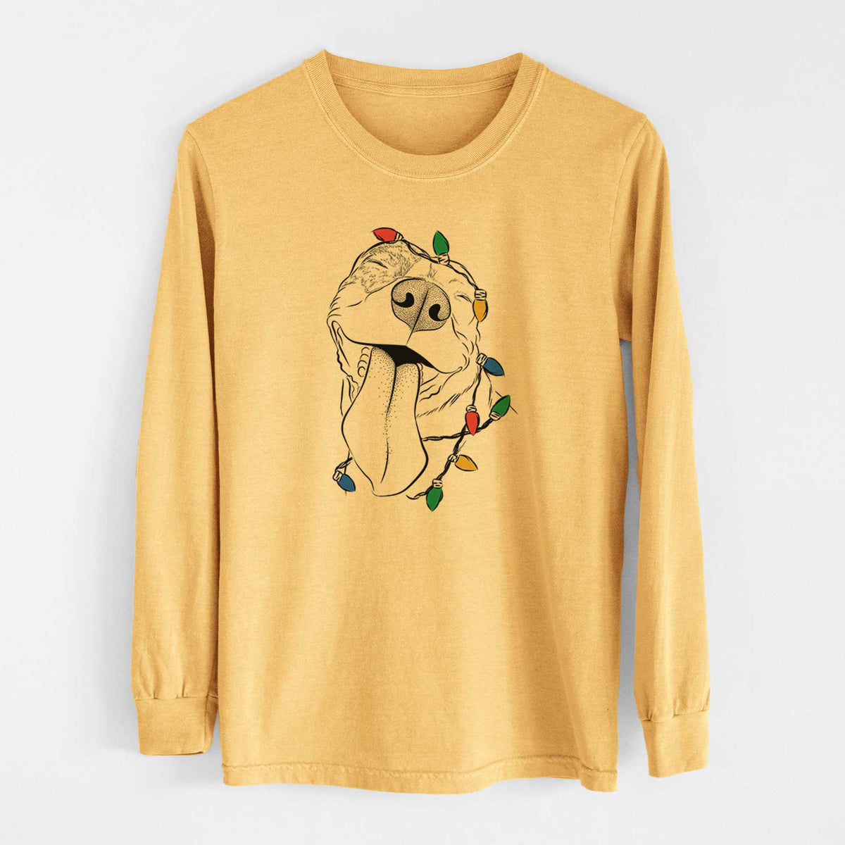 Christmas Lights Xena the American Staffordshire Terrier - Heavyweight 100% Cotton Long Sleeve