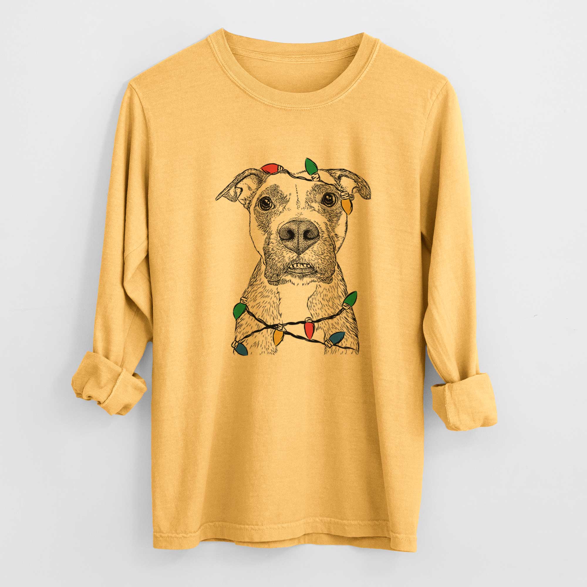 Christmas Lights Xena the Mixed Breed - Heavyweight 100% Cotton Long Sleeve