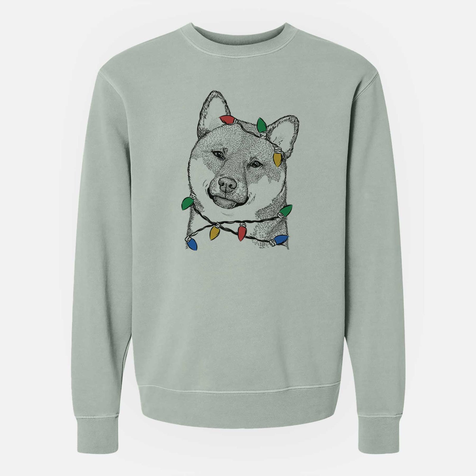 Christmas Lights Yakuza the Shiba Inu - Unisex Pigment Dyed Crew Sweatshirt