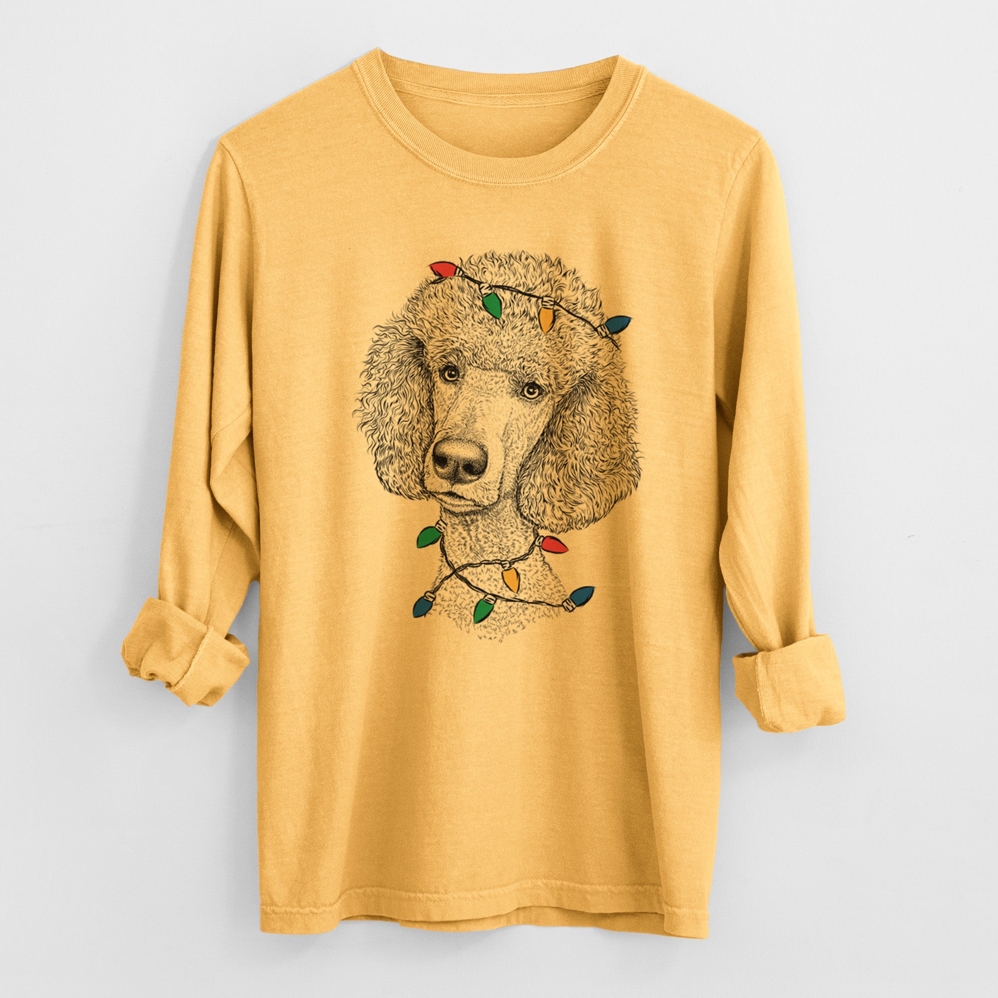 Christmas Lights Yuki the Poodle - Heavyweight 100% Cotton Long Sleeve