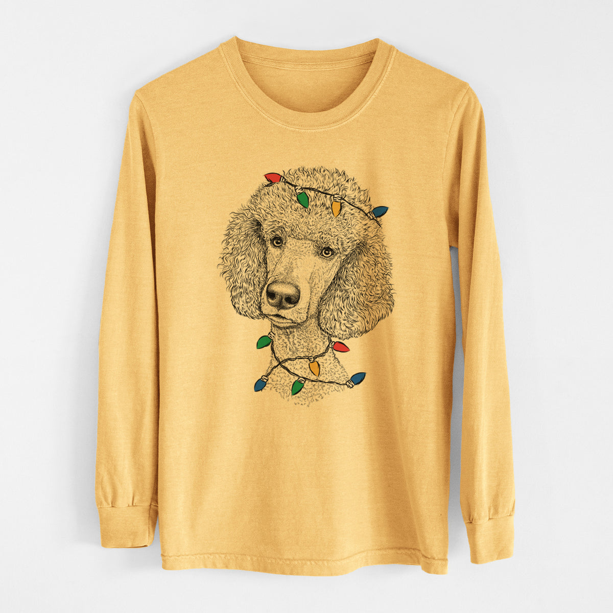 Christmas Lights Yuki the Poodle - Heavyweight 100% Cotton Long Sleeve