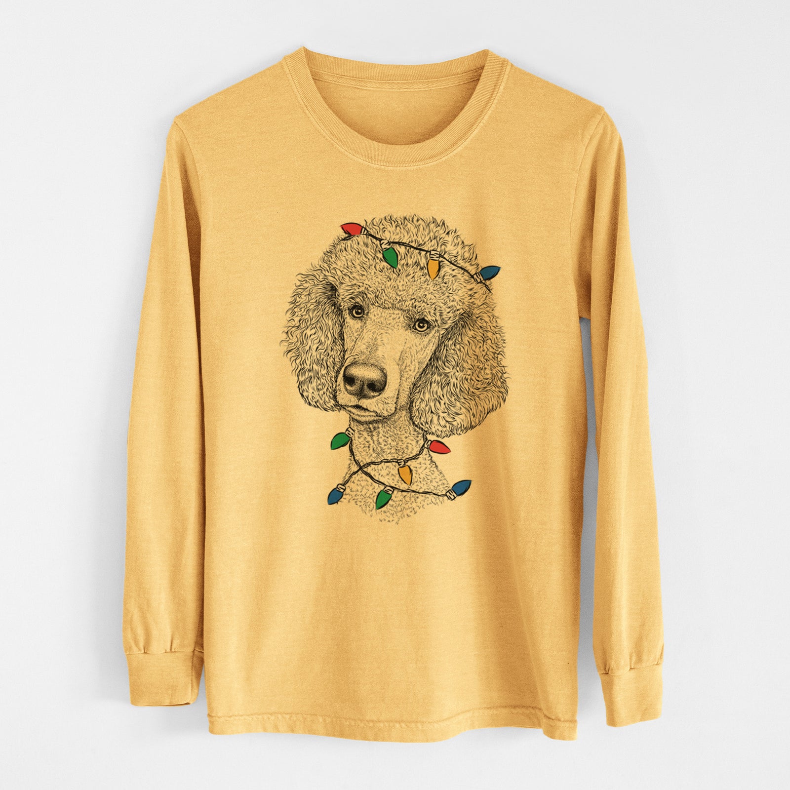 Christmas Lights Yuki the Poodle - Heavyweight 100% Cotton Long Sleeve