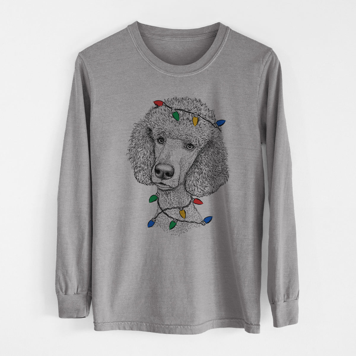 Christmas Lights Yuki the Poodle - Heavyweight 100% Cotton Long Sleeve