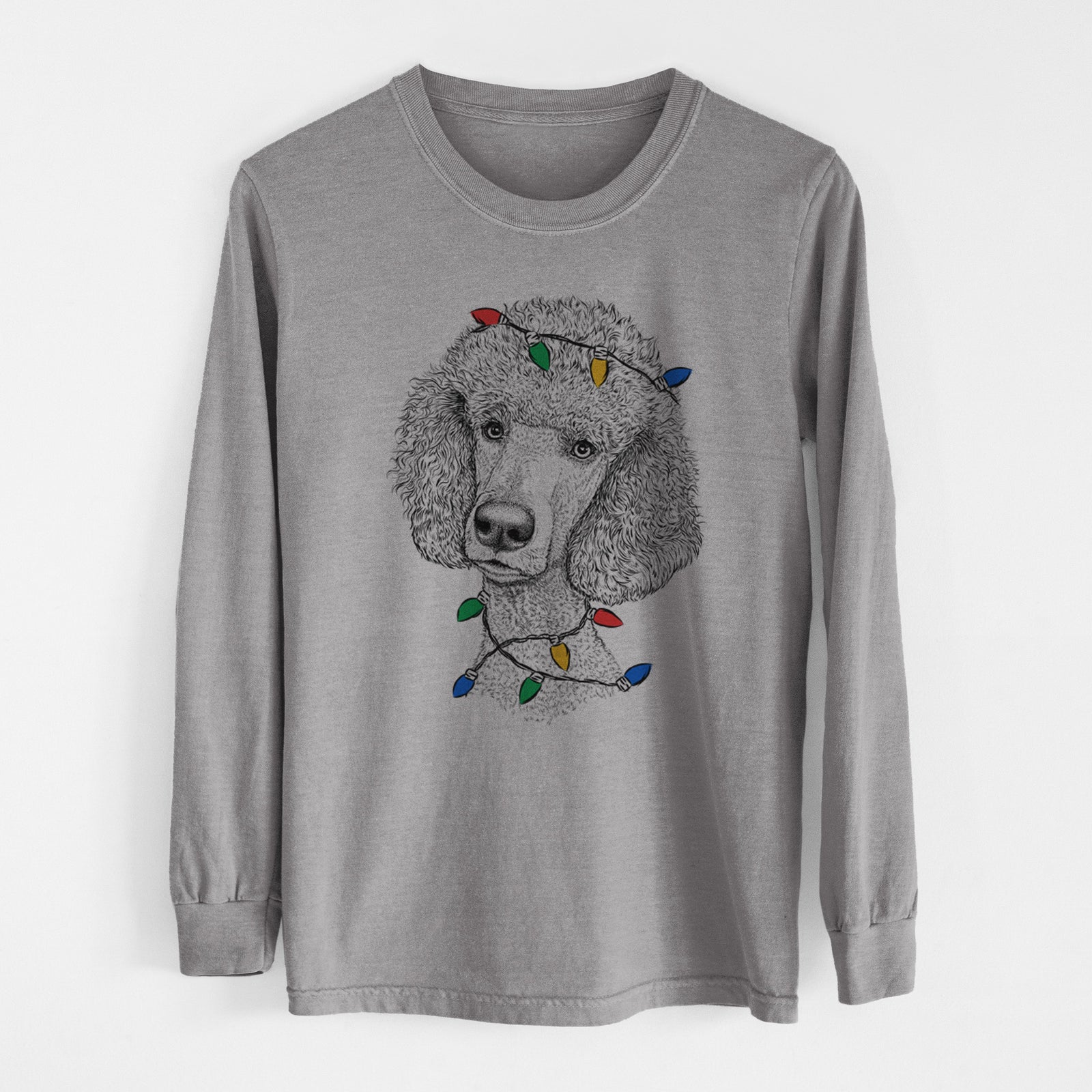 Christmas Lights Yuki the Poodle - Heavyweight 100% Cotton Long Sleeve