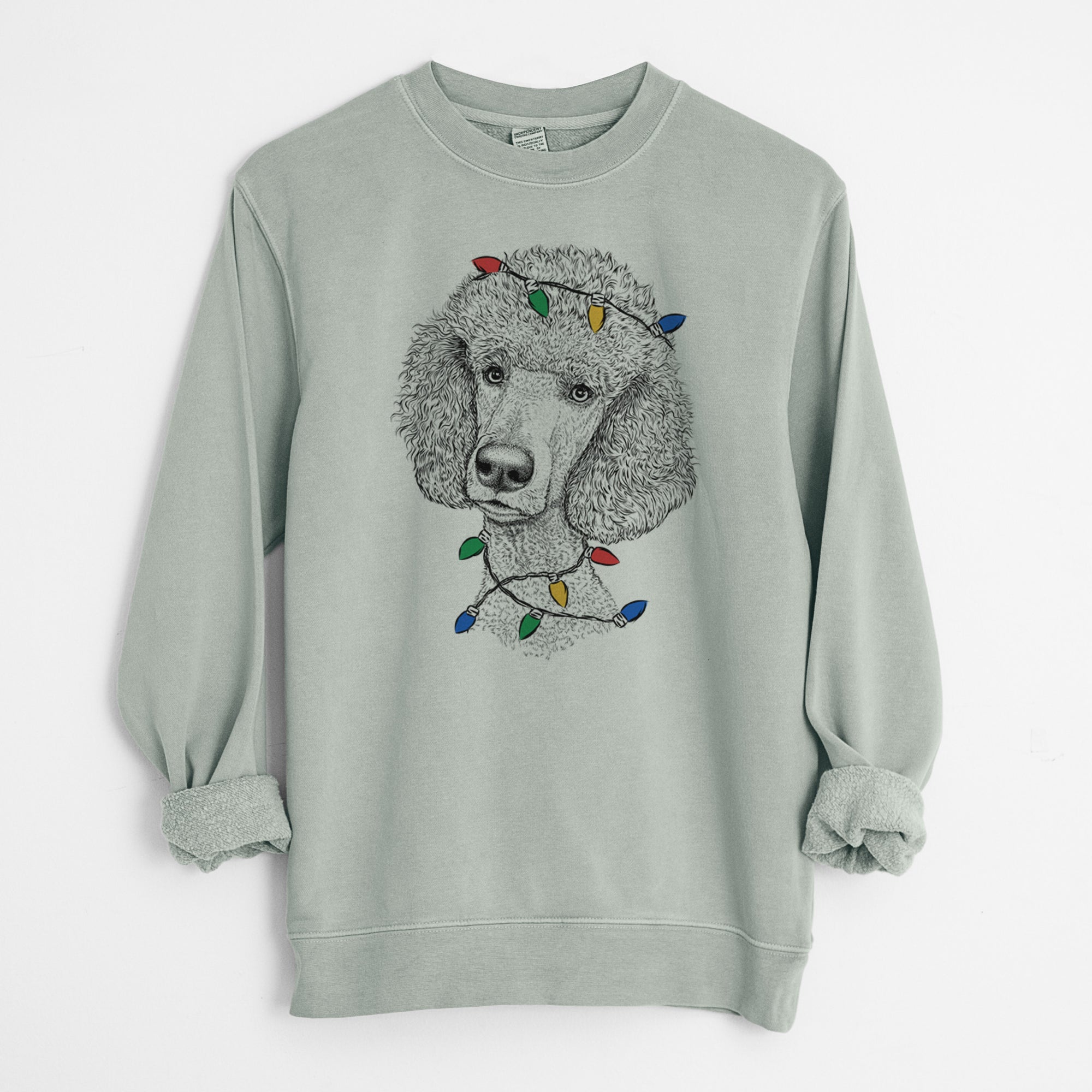 Christmas Lights Yuki the Poodle - Unisex Pigment Dyed Crew Sweatshirt