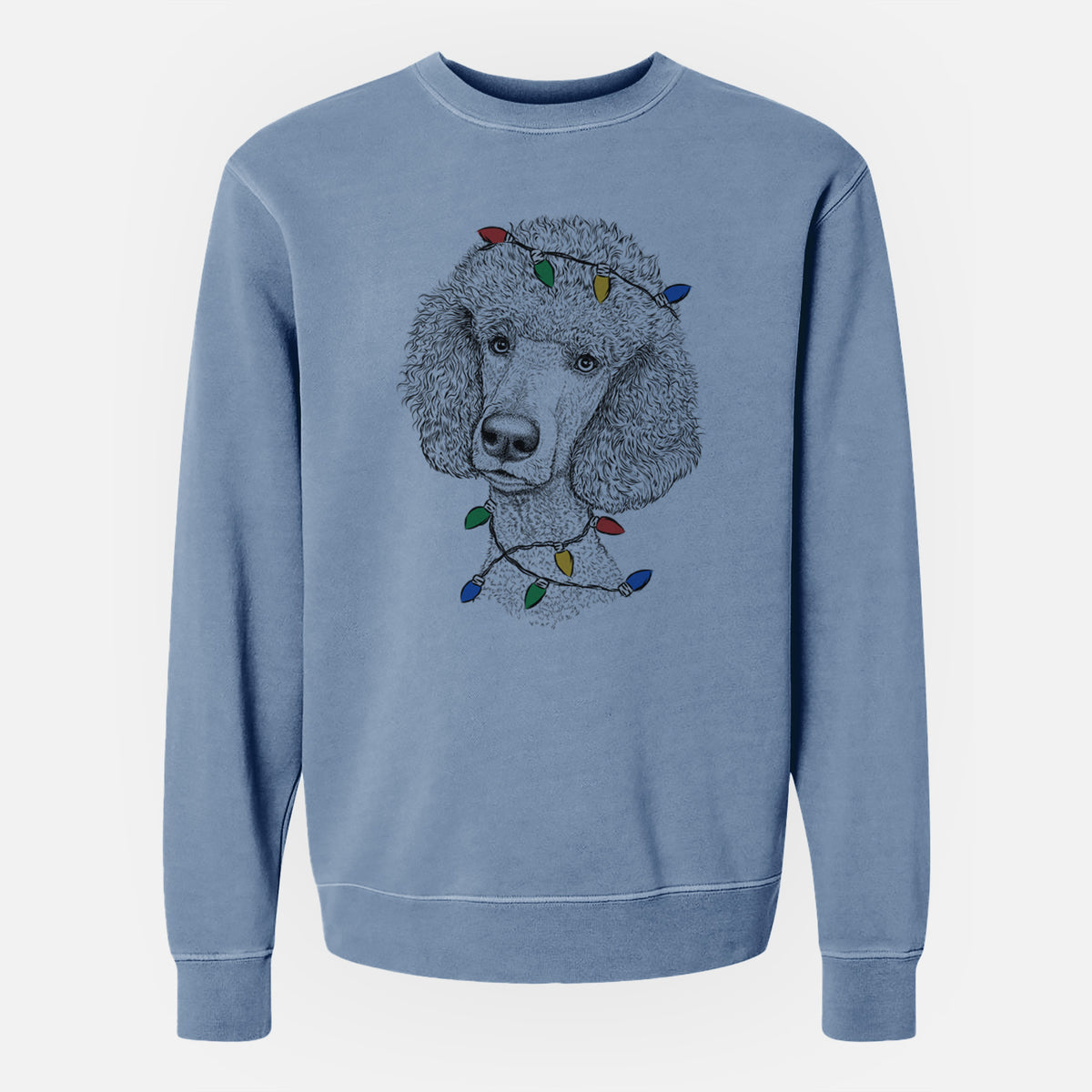 Christmas Lights Yuki the Poodle - Unisex Pigment Dyed Crew Sweatshirt